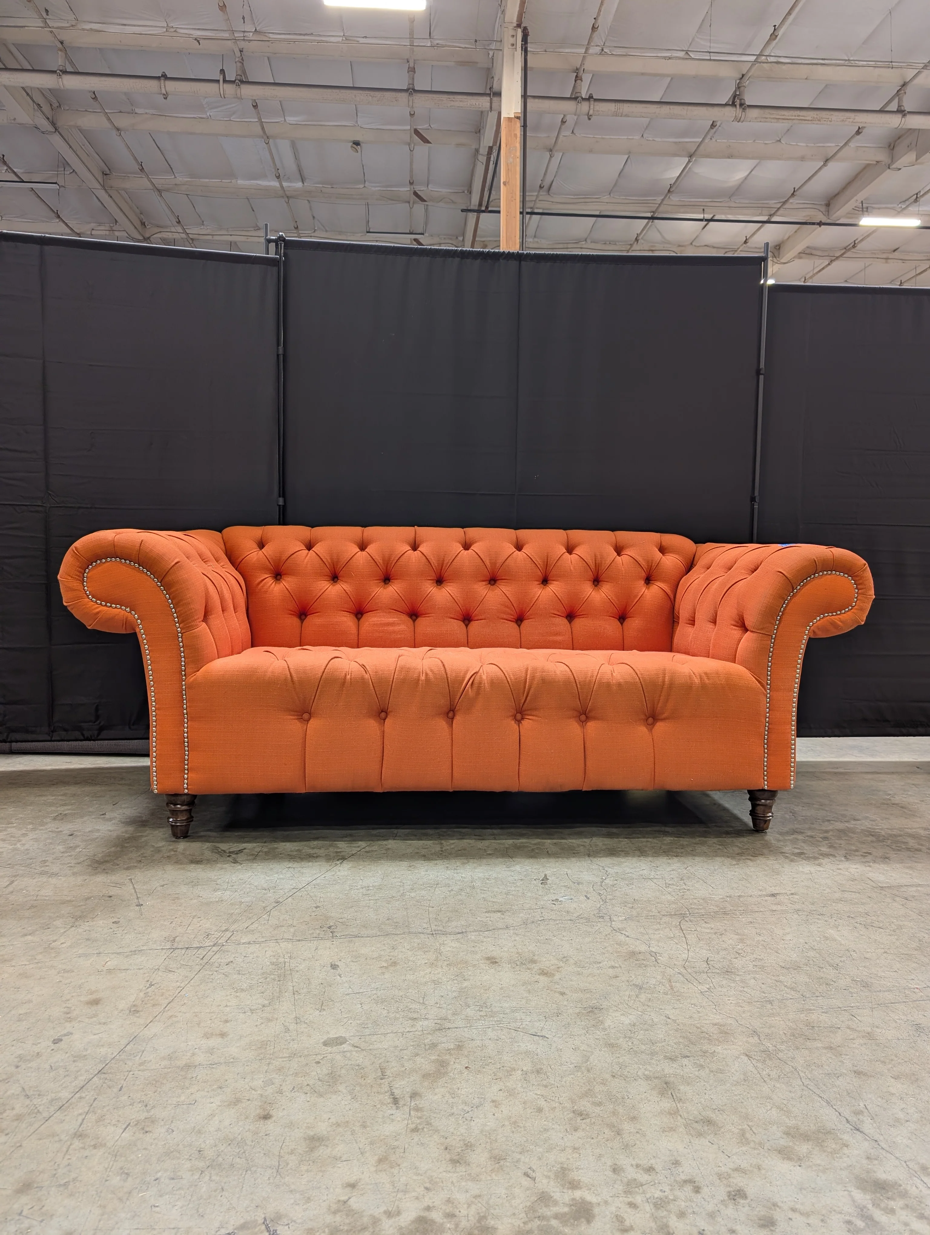 Vibrant Orange Button-Tufted Chesterfield Style Settee - Image 2