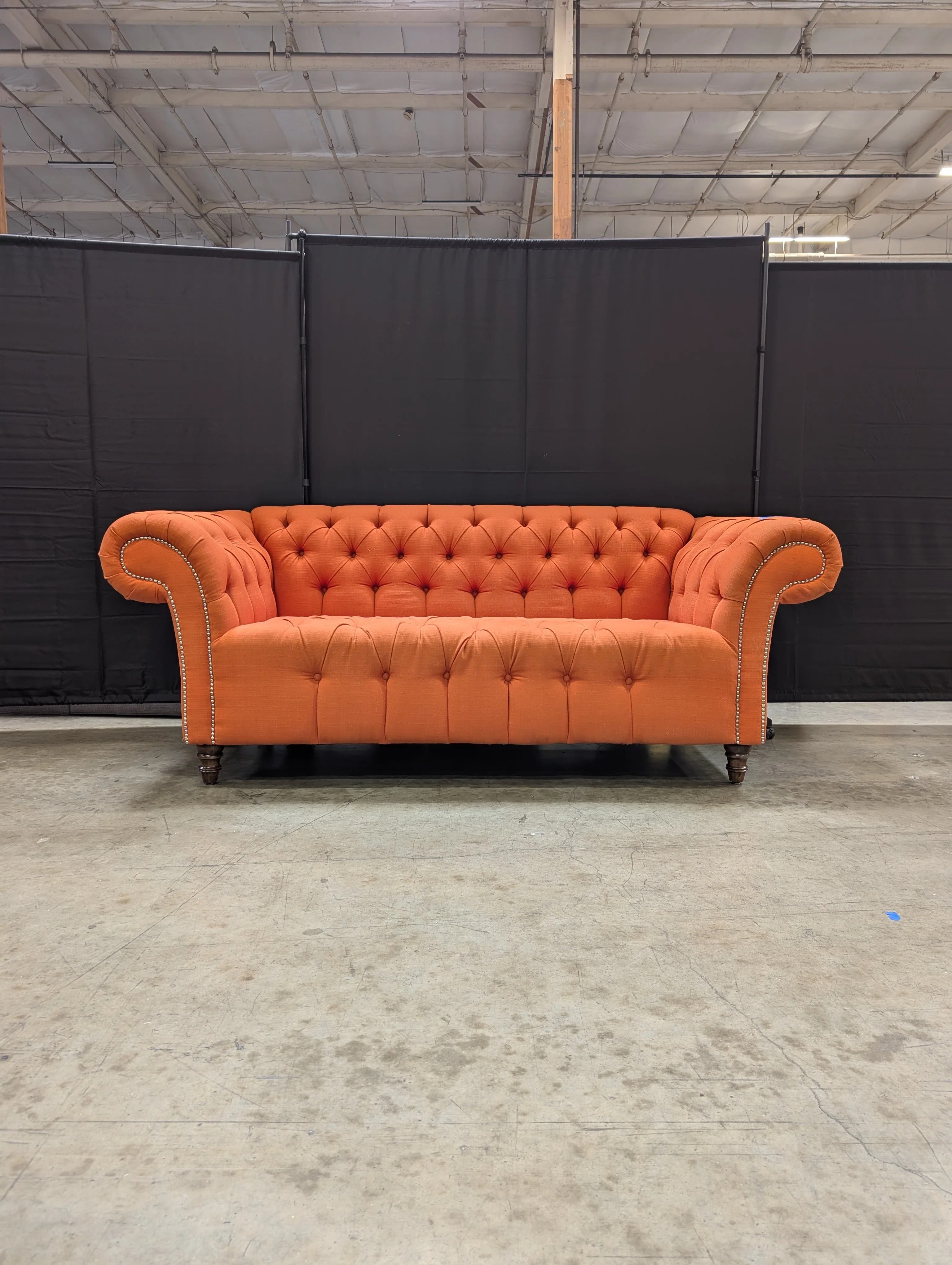 Vibrant Orange Button-Tufted Chesterfield Style Settee - Image 3
