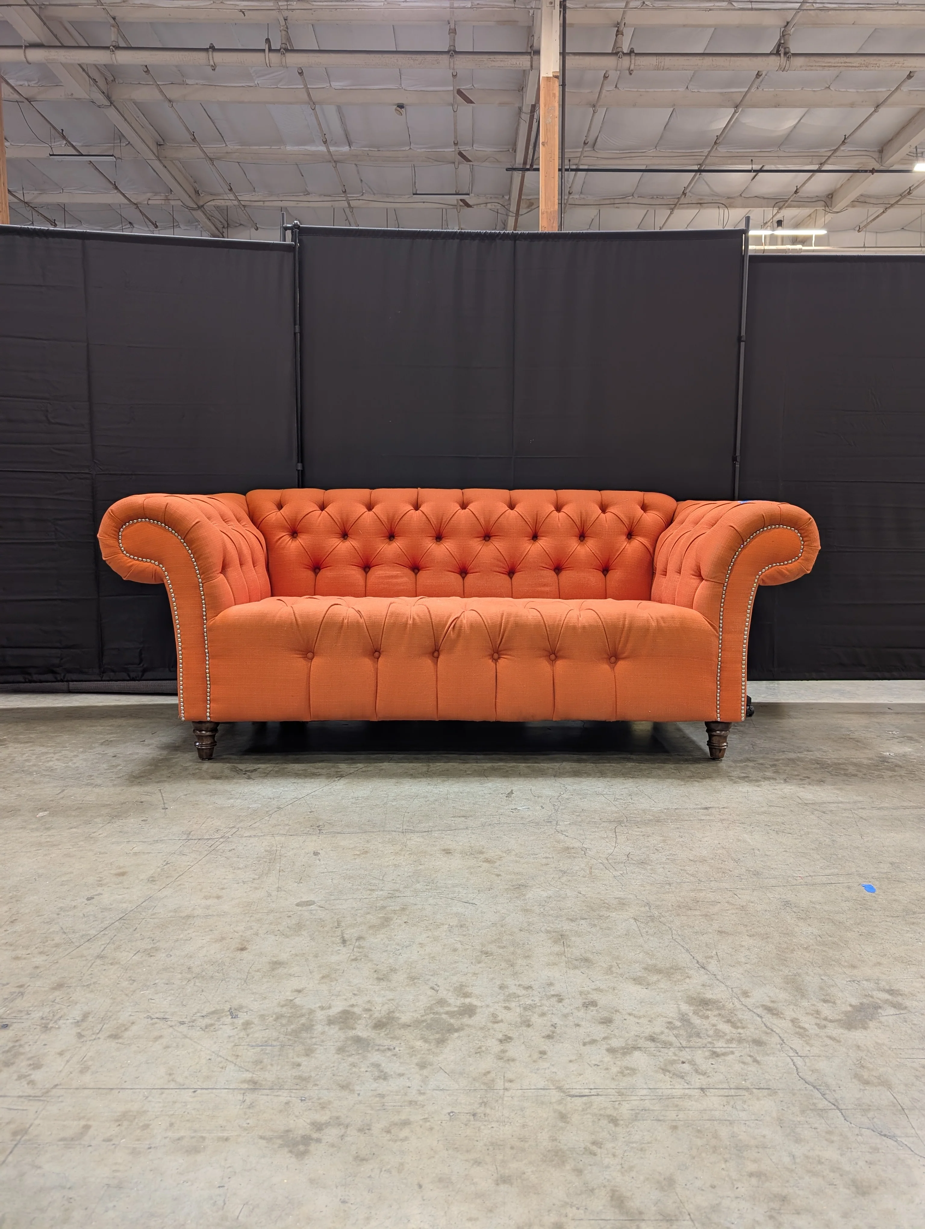 Vibrant Orange Button-Tufted Chesterfield Style Settee - Image 4
