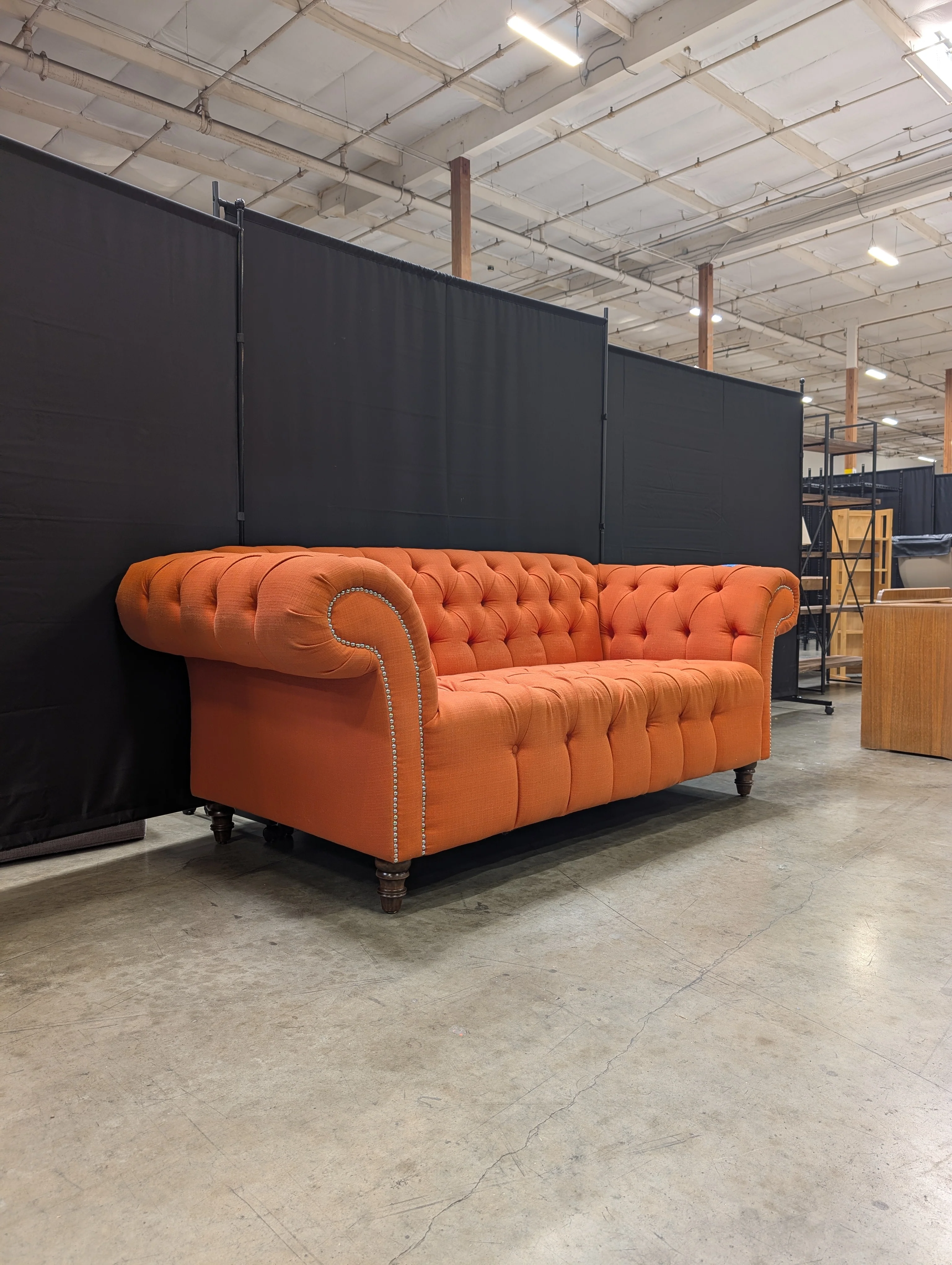 Vibrant Orange Button-Tufted Chesterfield Style Settee - Image 5