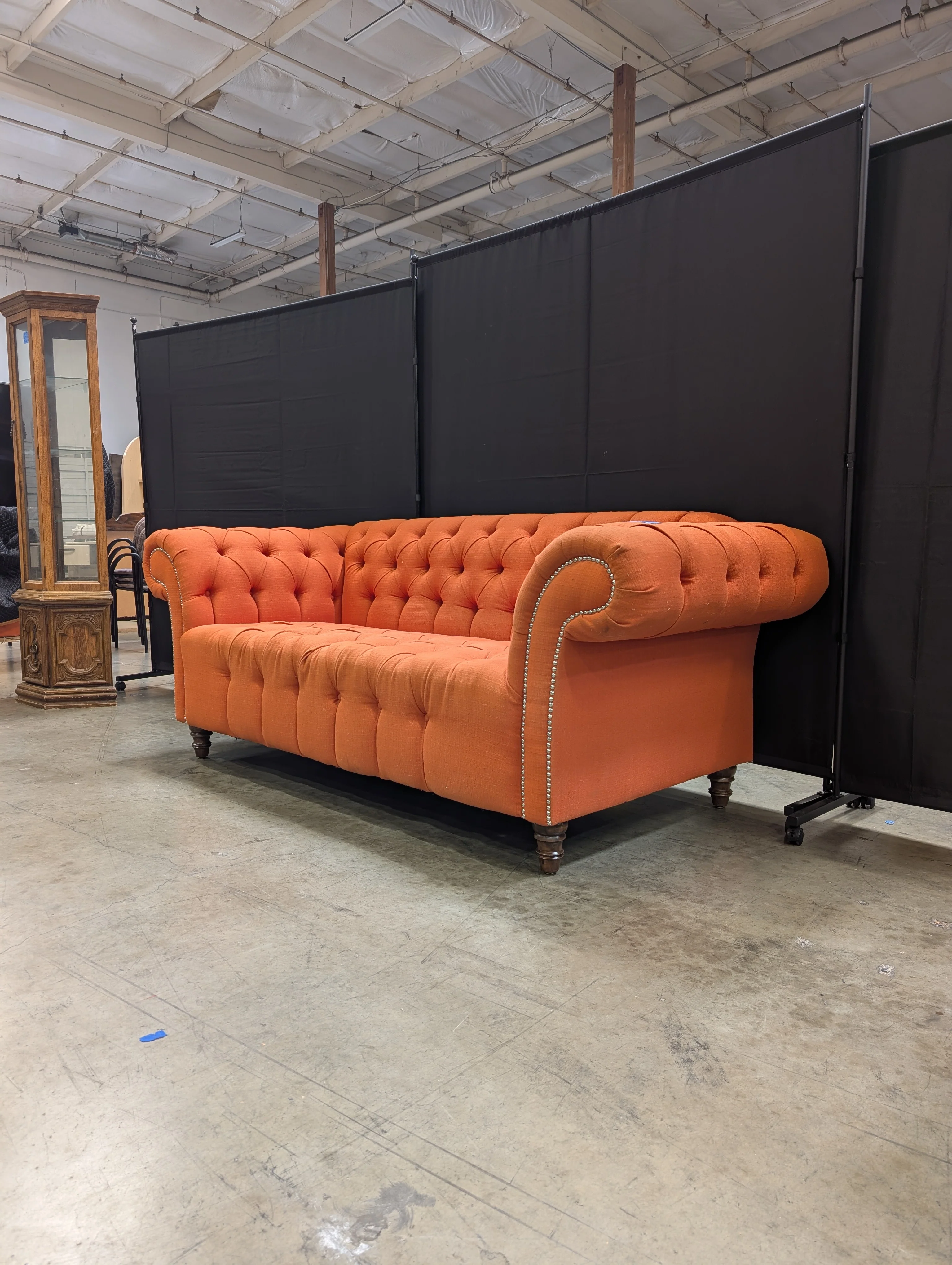 Vibrant Orange Button-Tufted Chesterfield Style Settee - Image 8