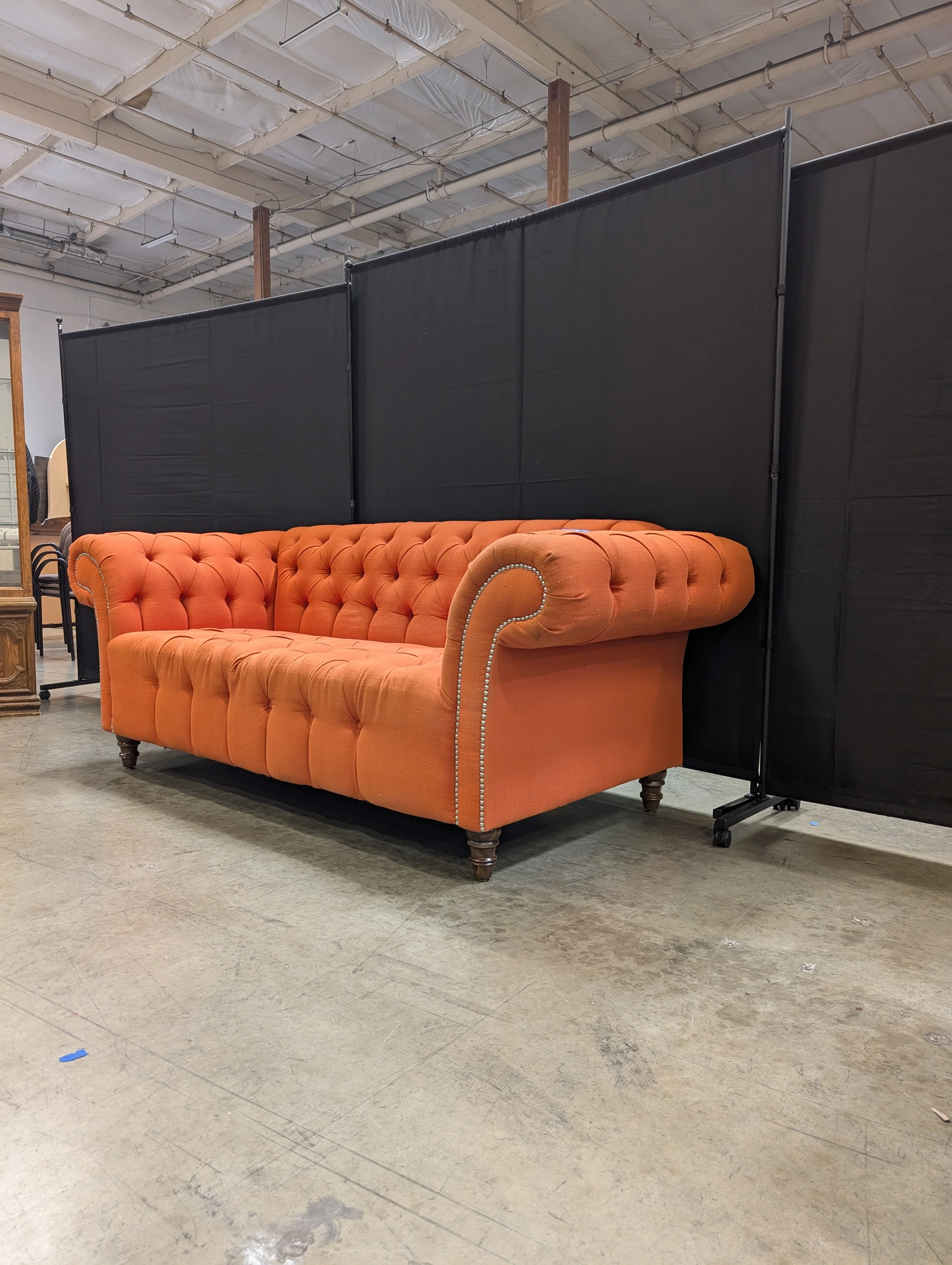 Vibrant Orange Button-Tufted Chesterfield Style Settee - Image 9