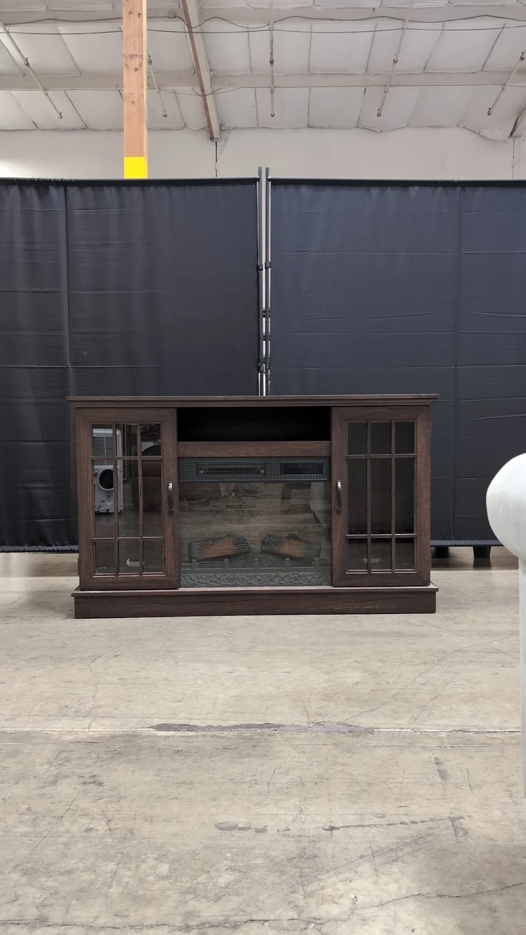 Dark Brown Wood Composite Media Console with Electric Fireplace - Image 2