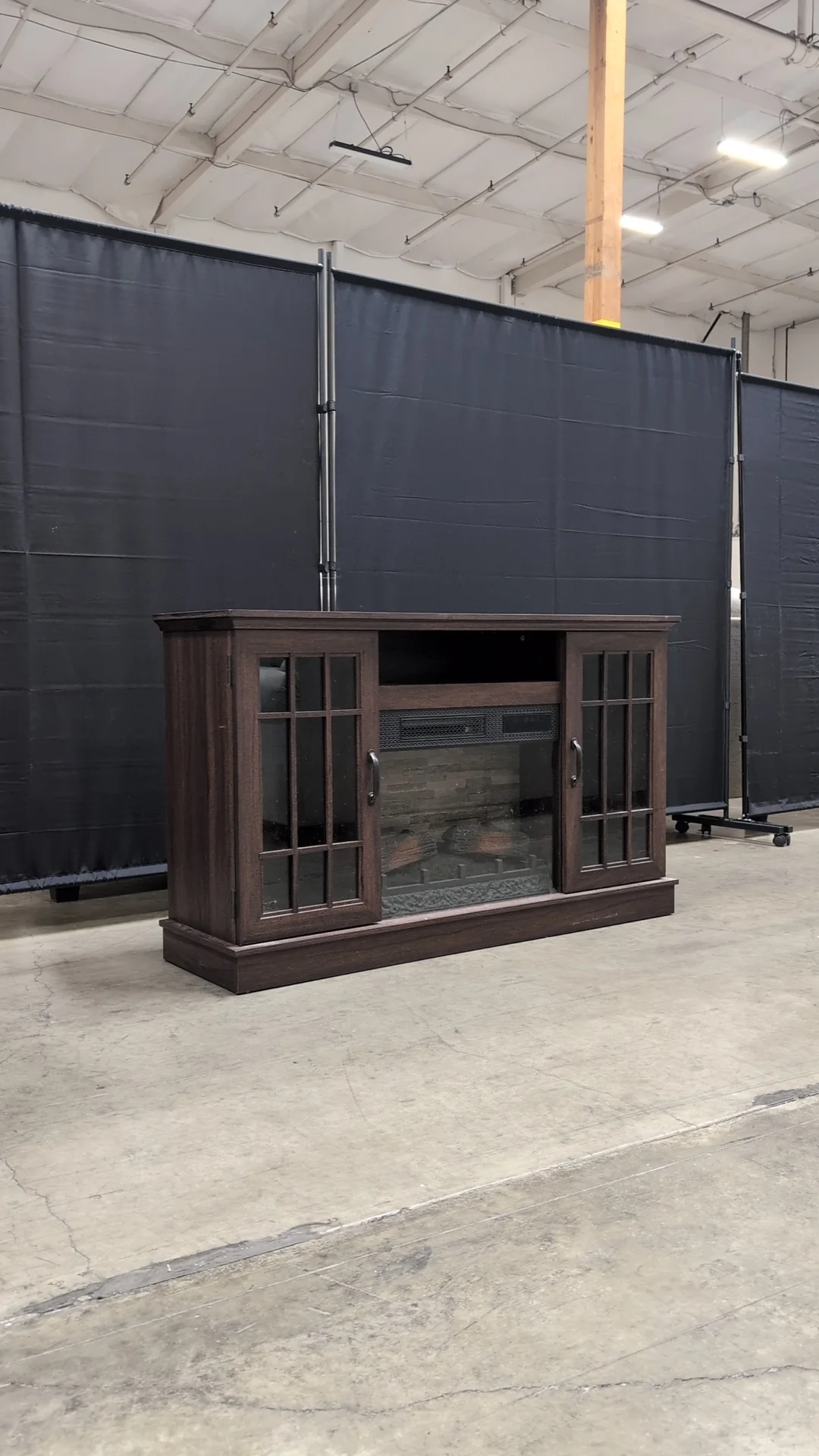 Dark Brown Wood Composite Media Console with Electric Fireplace - Image 3