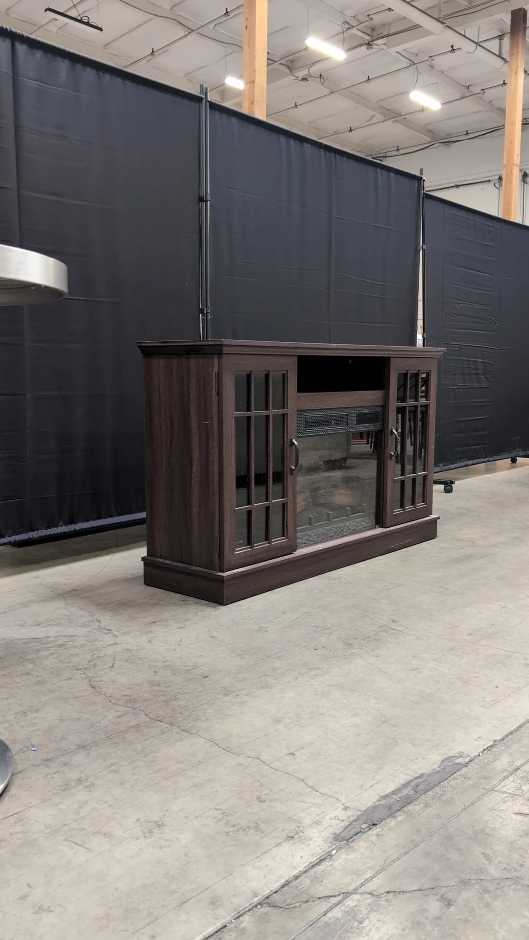 Dark Brown Wood Composite Media Console with Electric Fireplace - Image 4
