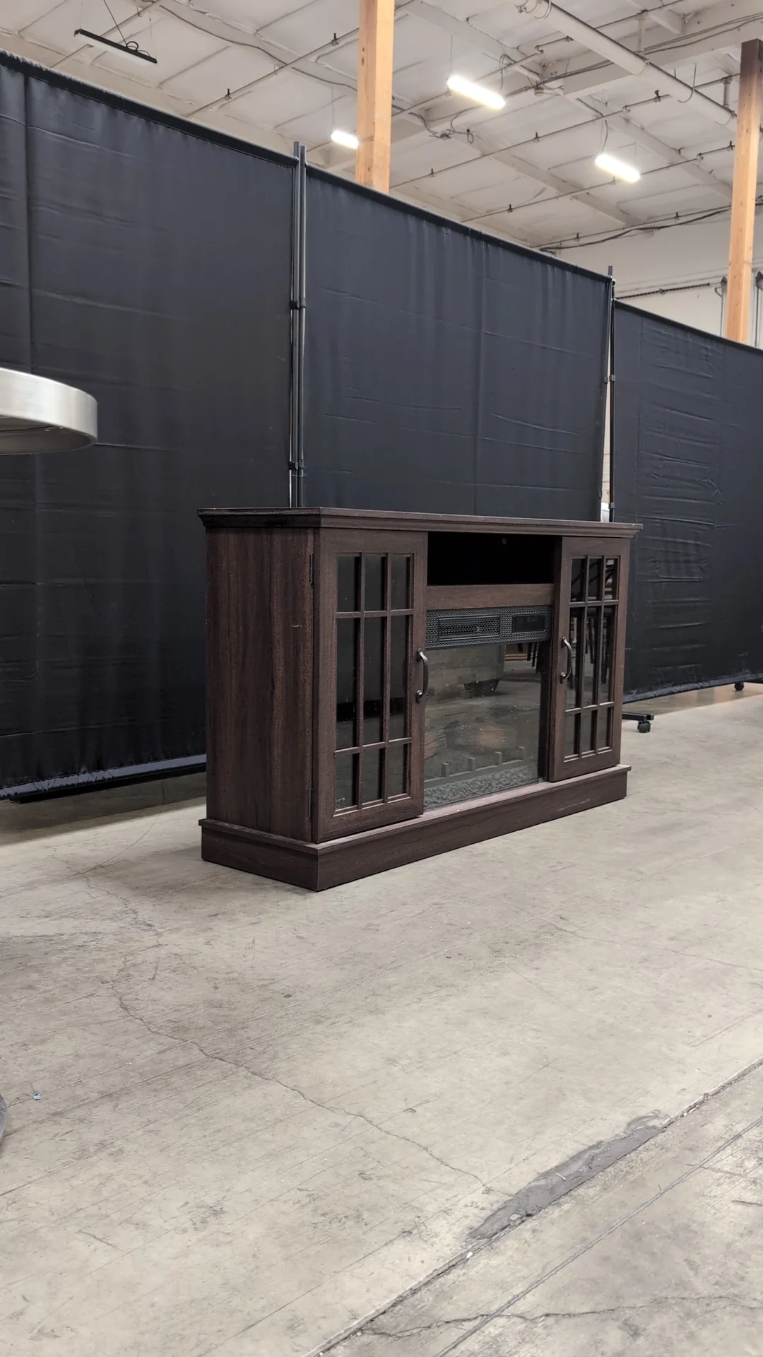 Dark Brown Wood Composite Media Console with Electric Fireplace - Image 5