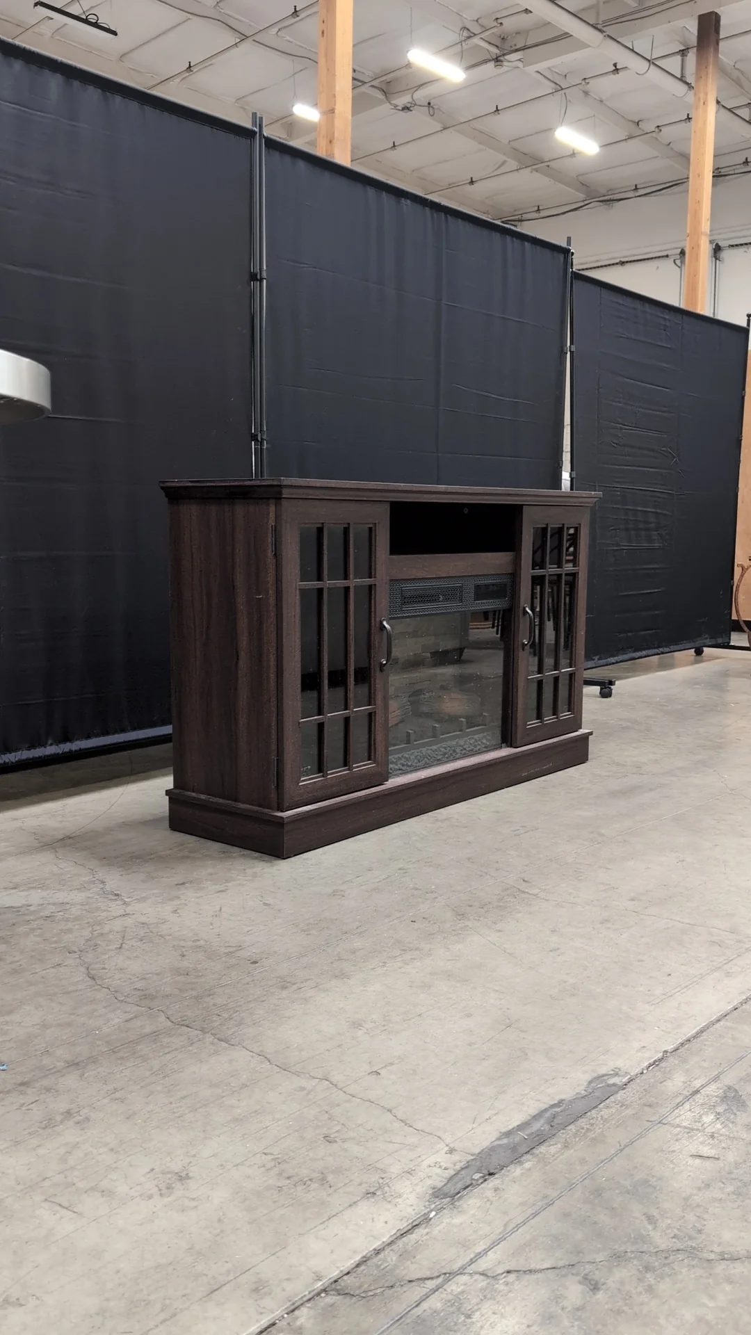 Dark Brown Wood Composite Media Console with Electric Fireplace - Image 6