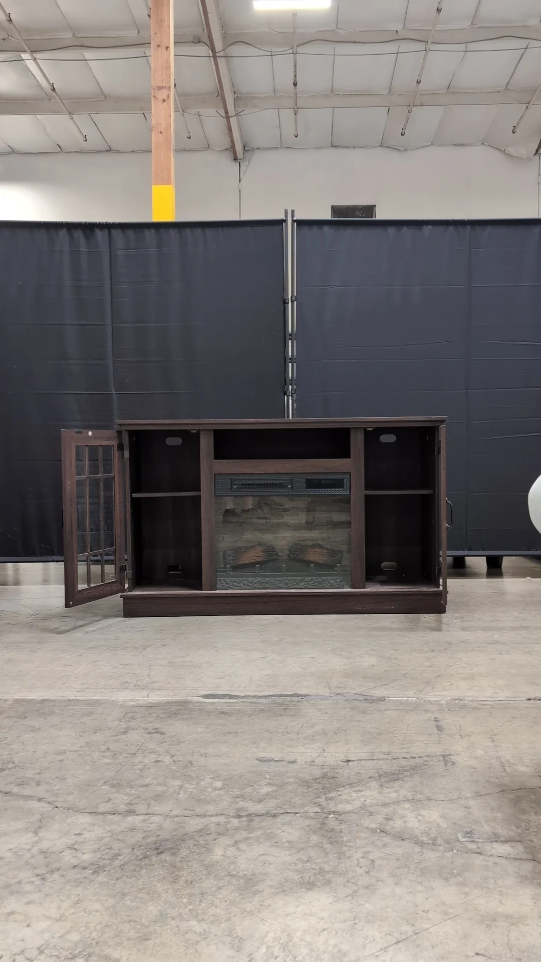 Dark Brown Wood Composite Media Console with Electric Fireplace - Image 7
