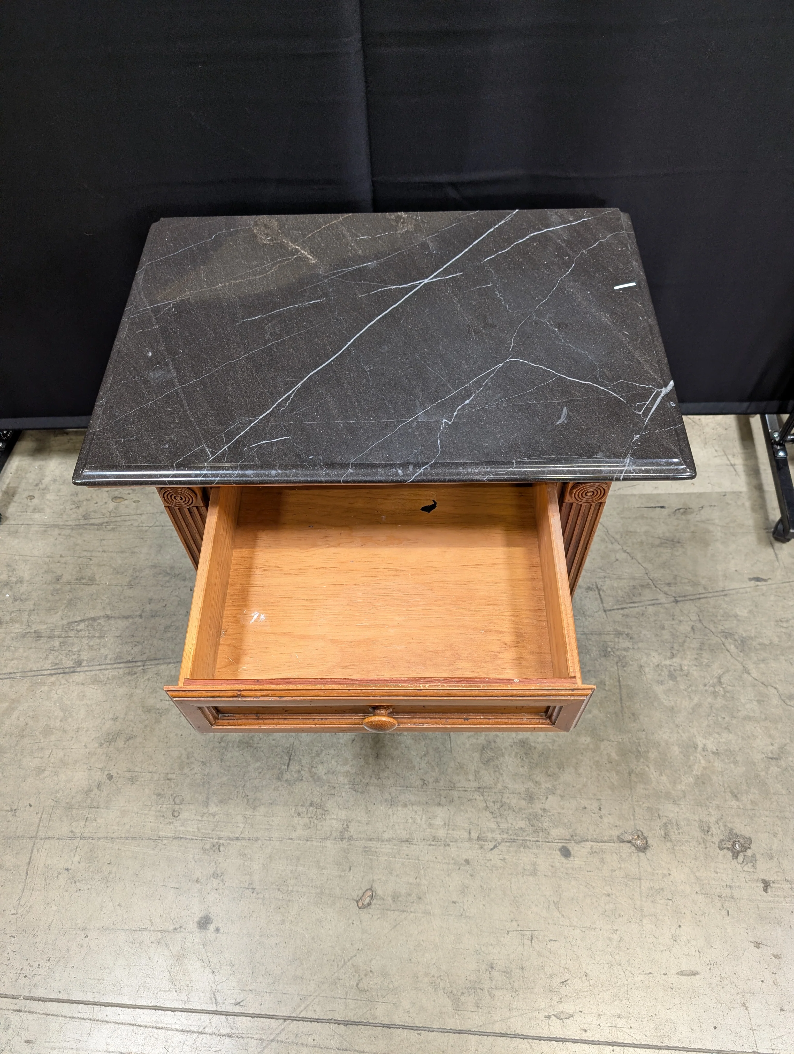 Dark Marble Top Derimasa Wood Nightstand - Image 7