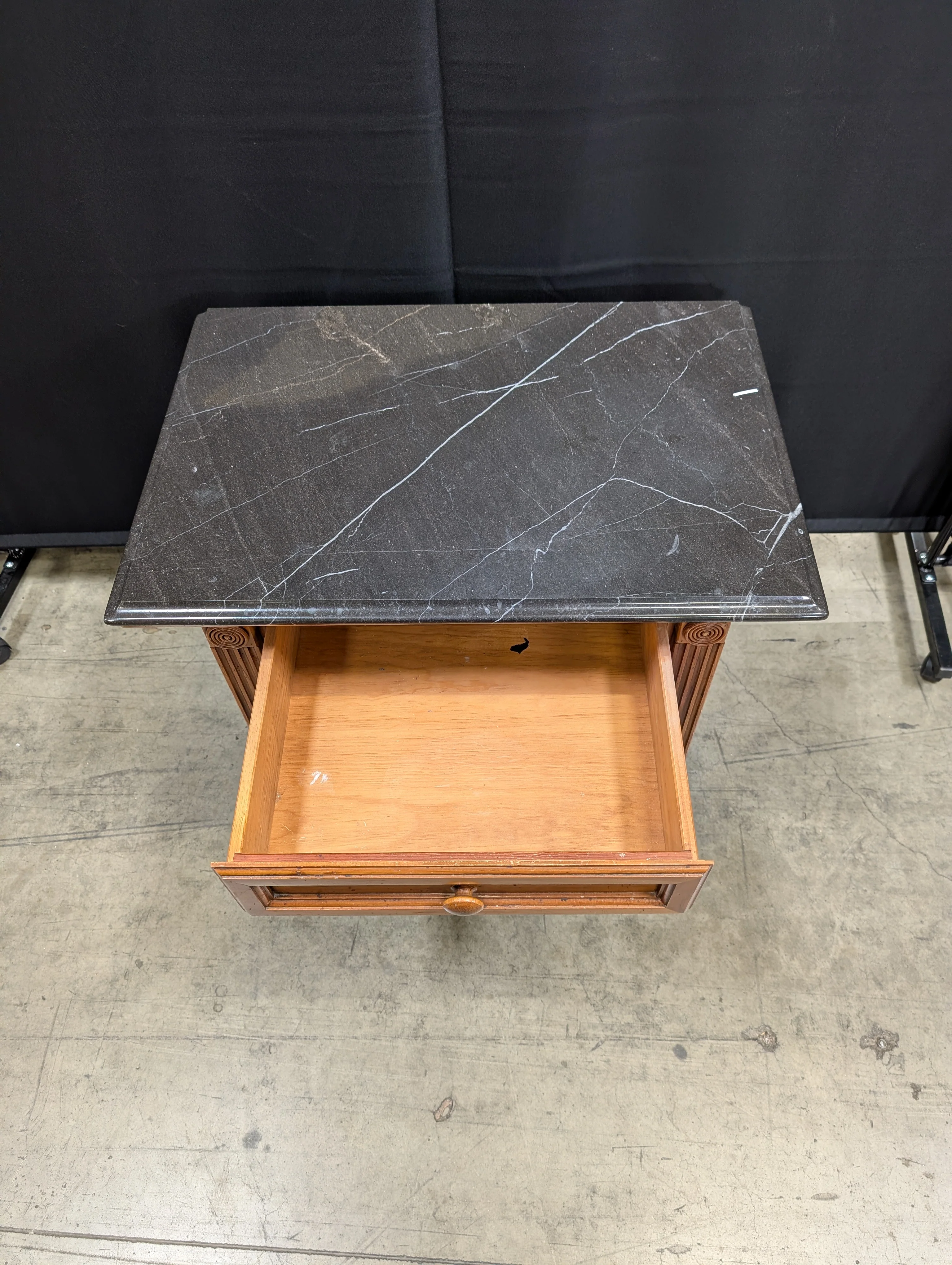 Dark Marble Top Derimasa Wood Nightstand - Image 8