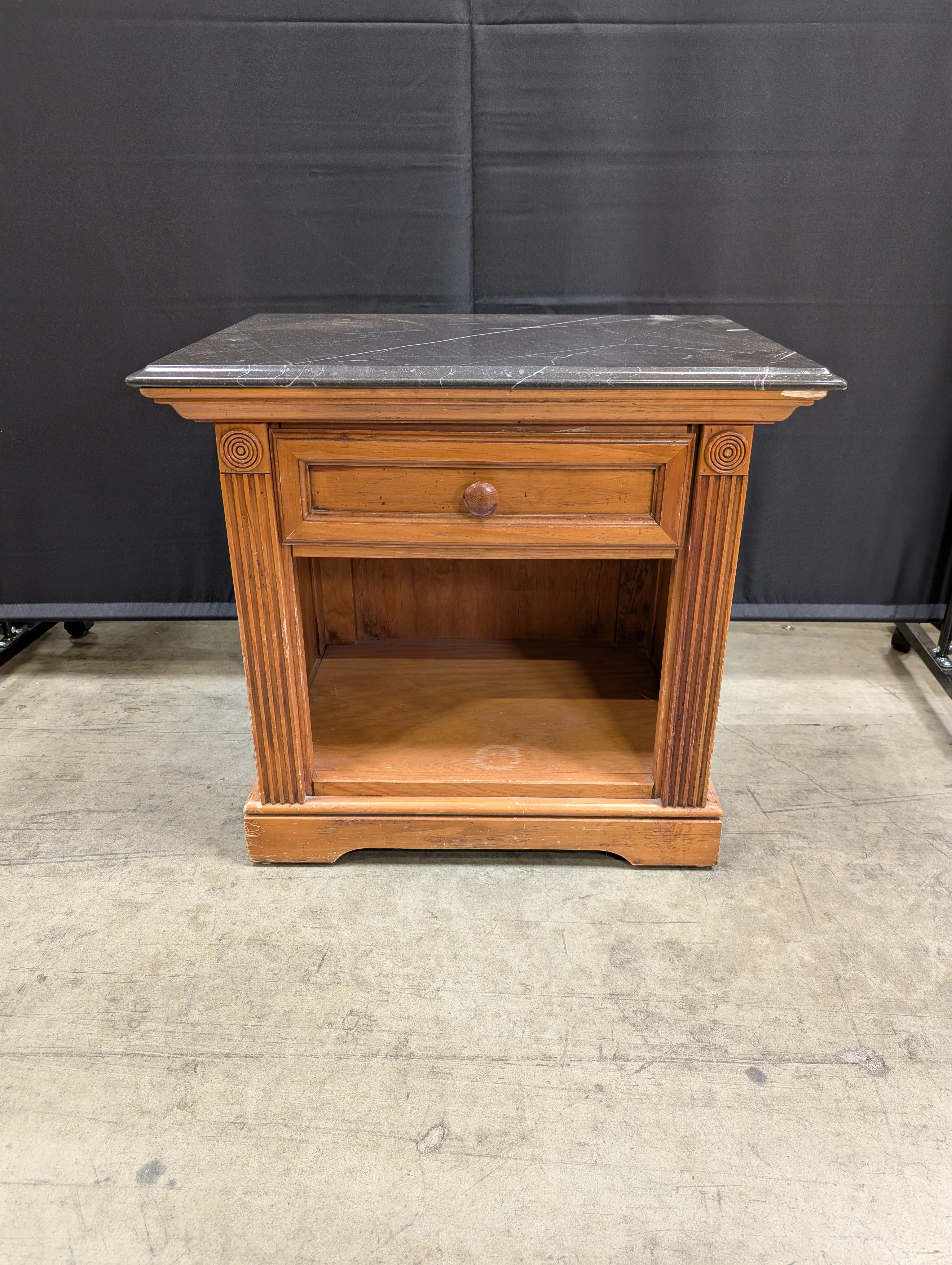 Dark Marble Top Derimasa Wood Nightstand - Image 9