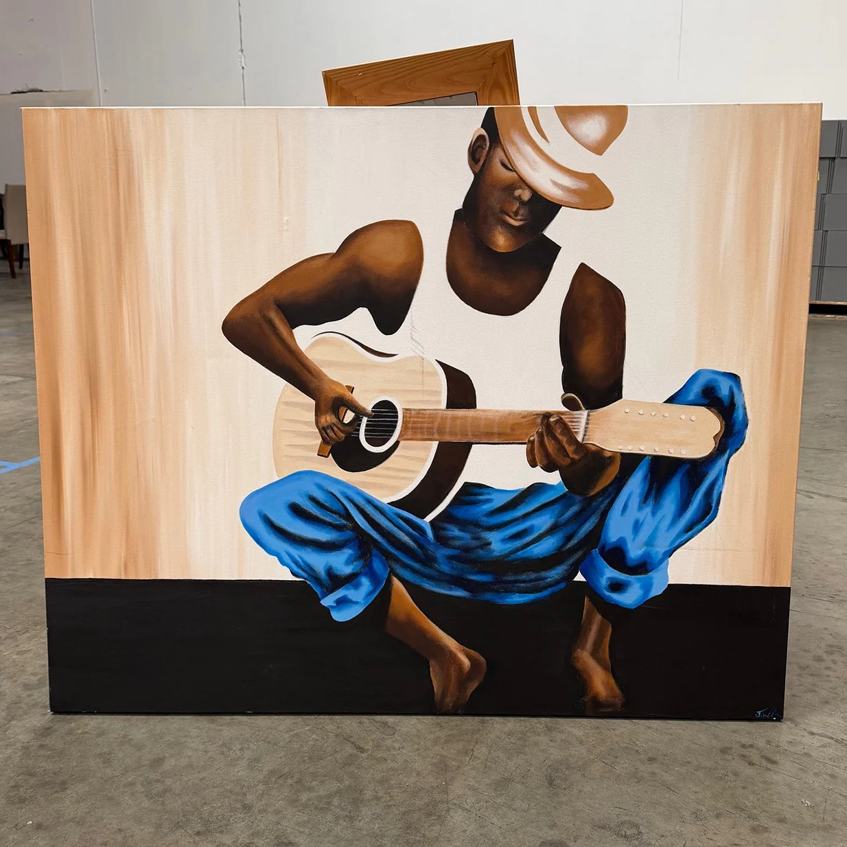 Original Figurative Canvas Painting of Man Playing Guitar