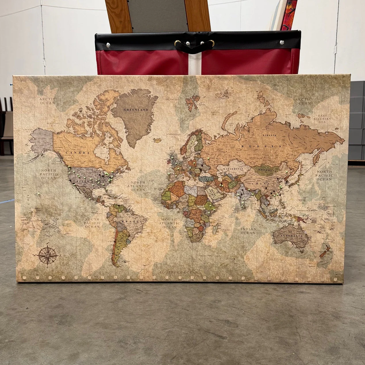 Holy Cow Vintage-Style Large World Map Push Pin Canvas Wall Art