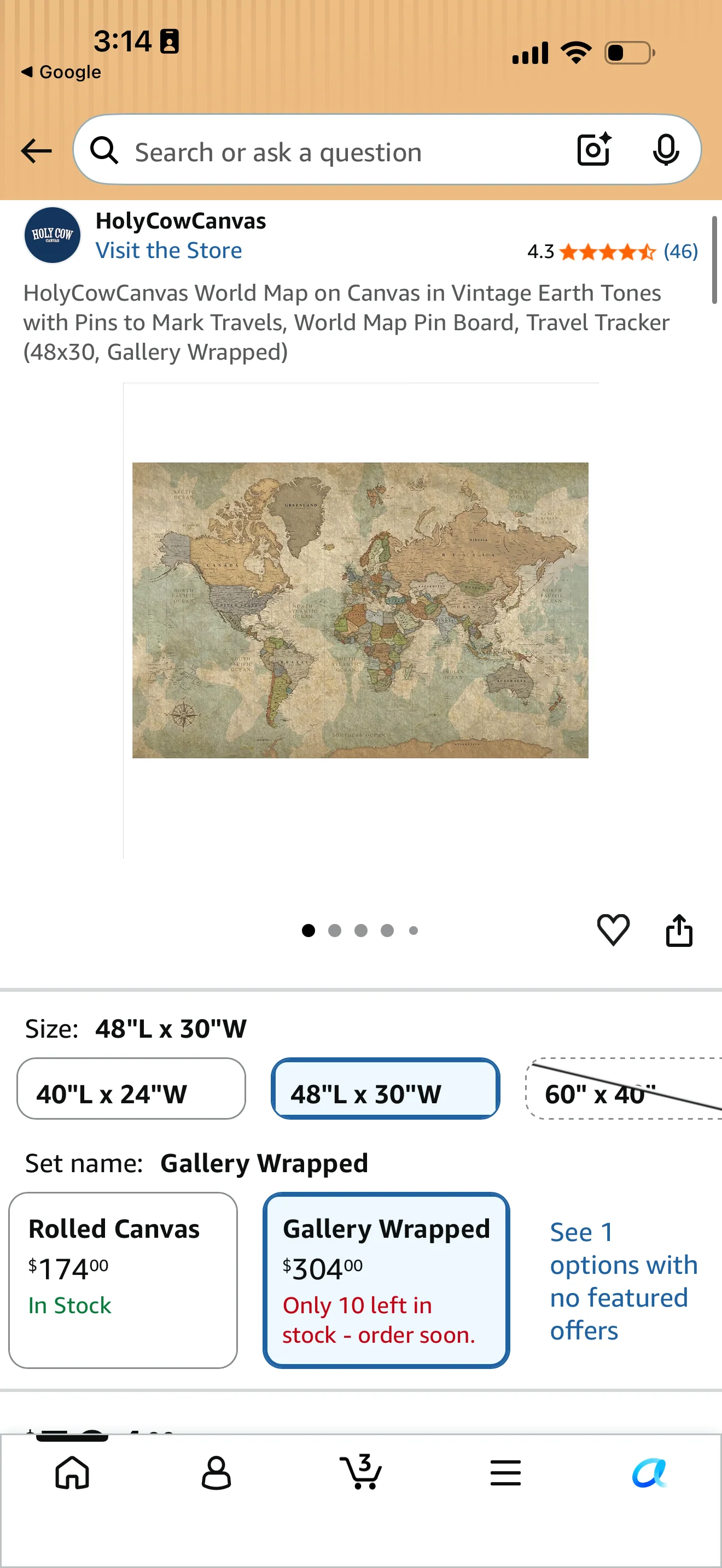 Holy Cow Vintage-Style Large World Map Push Pin Canvas Wall Art - Image 3