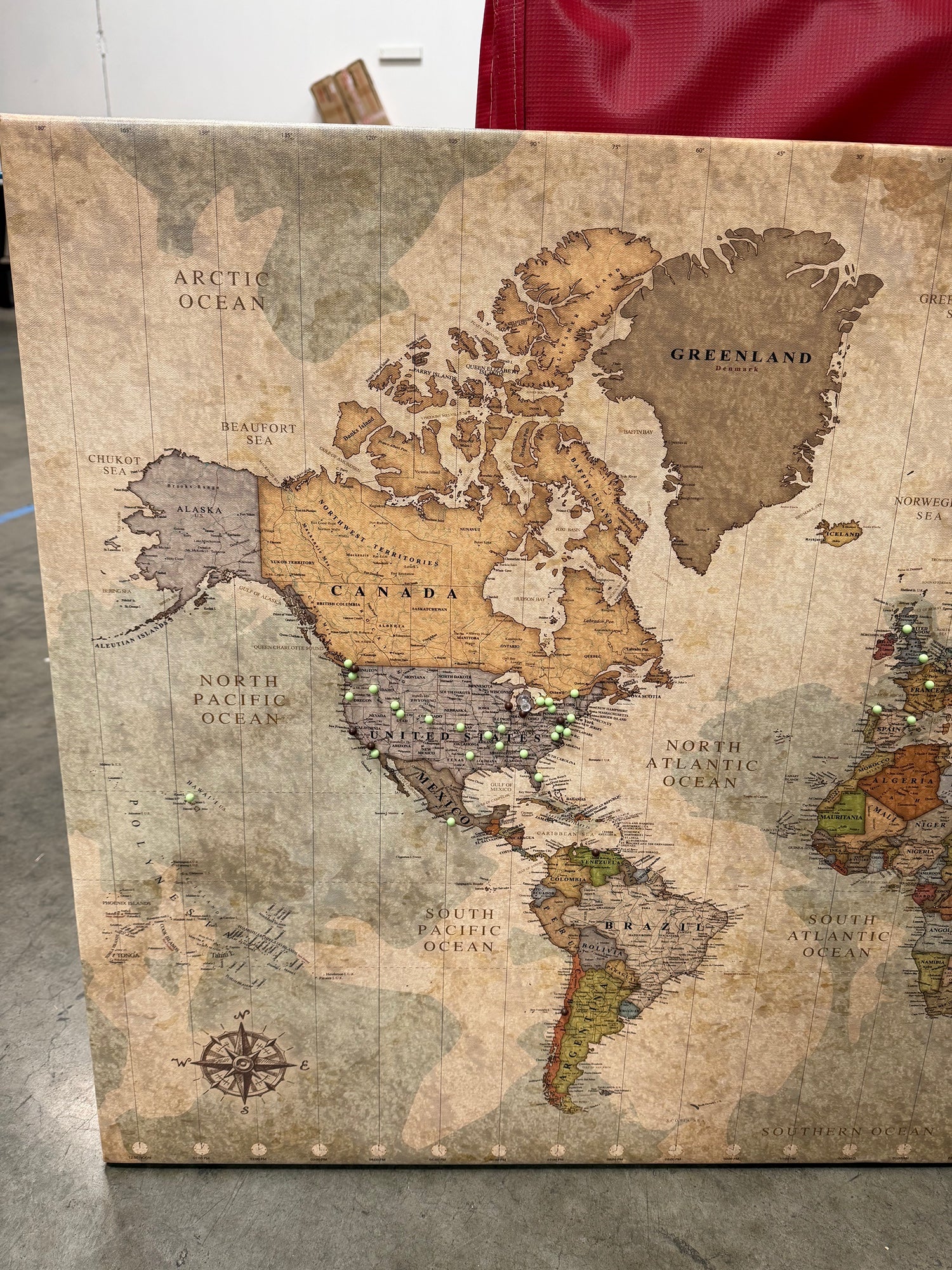 Holy Cow Vintage-Style Large World Map Push Pin Canvas Wall Art - Image 6