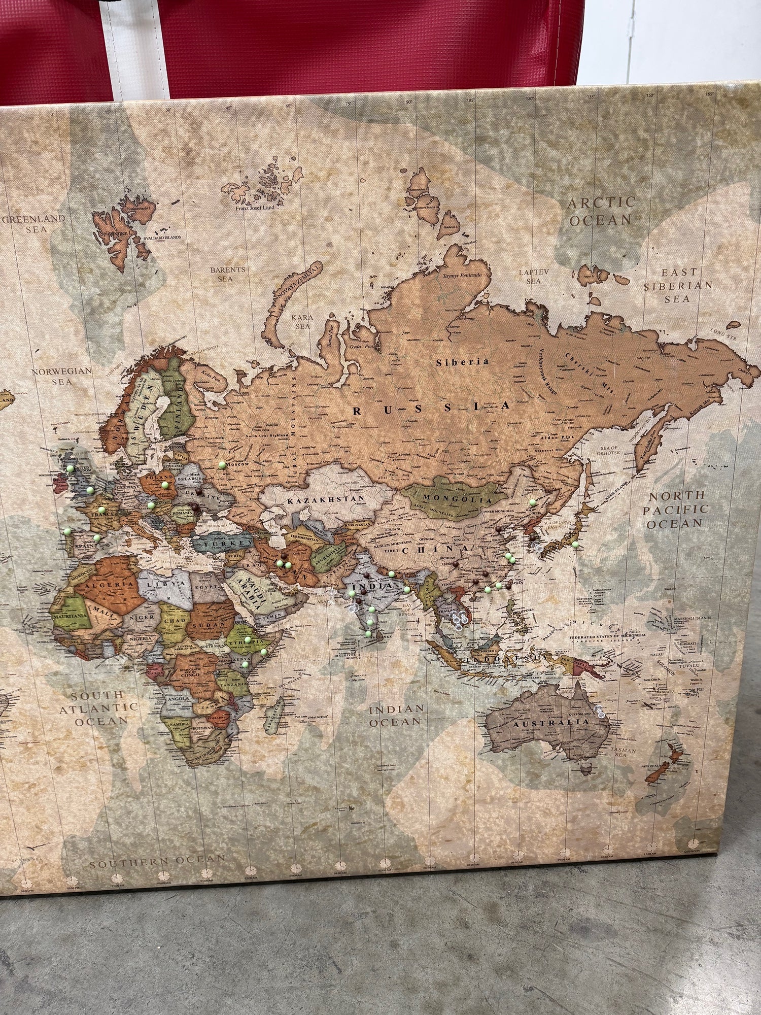 Holy Cow Vintage-Style Large World Map Push Pin Canvas Wall Art - Image 7