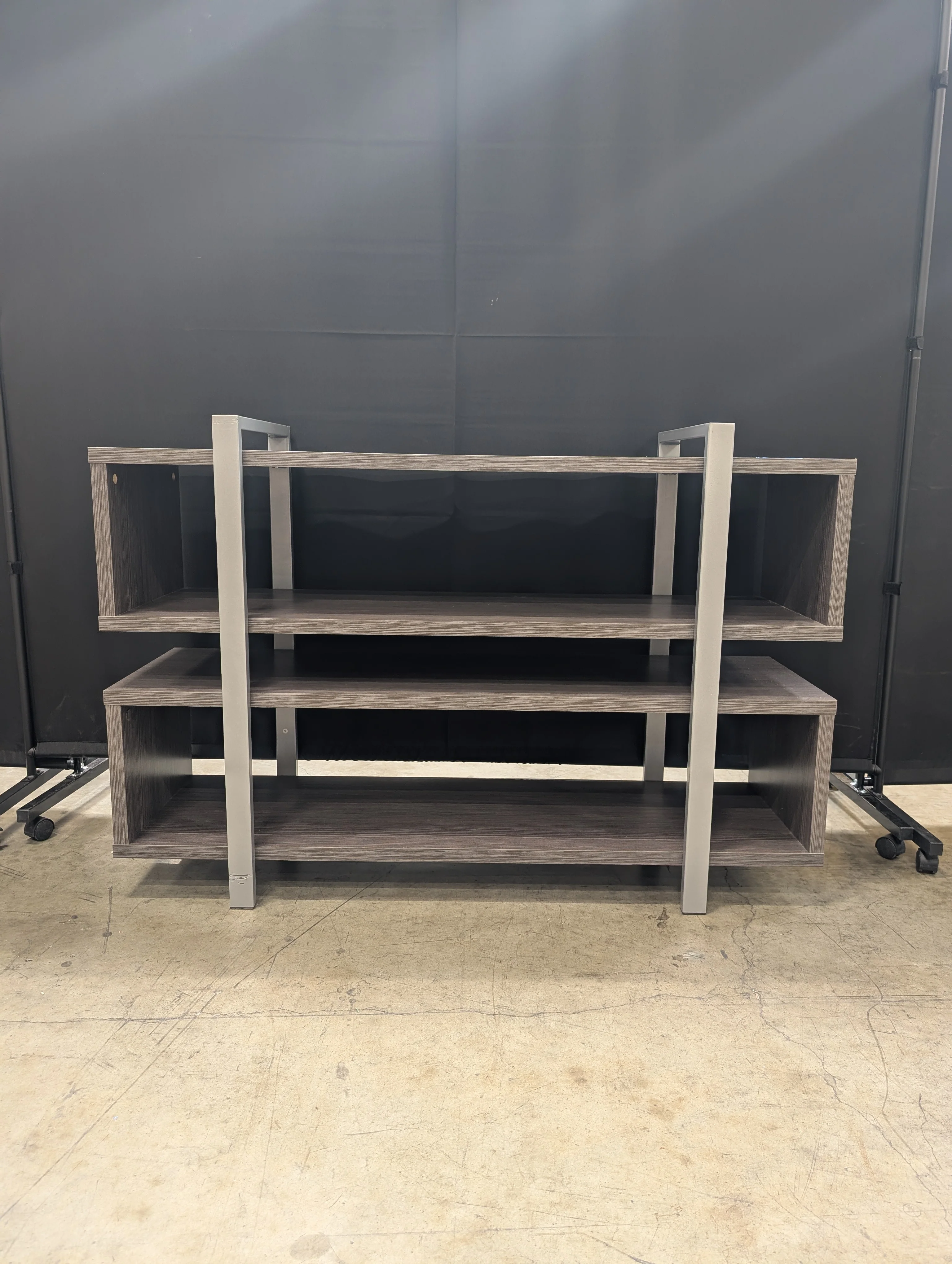 Modern Three-Tier Media Console Shelf with Metal Accents