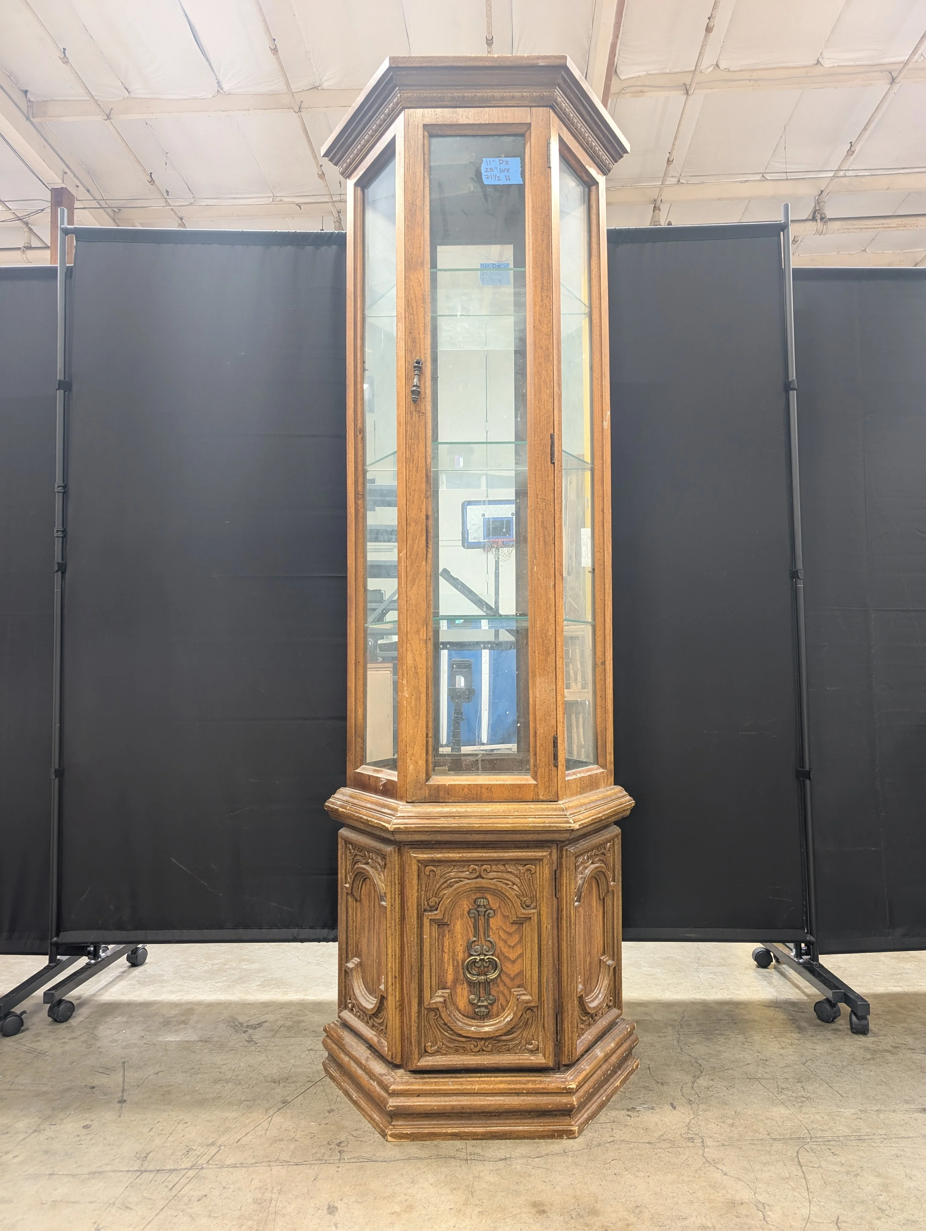 Traditional Hardwood Corner Display Cabinet with Glass Shelves - Image 2