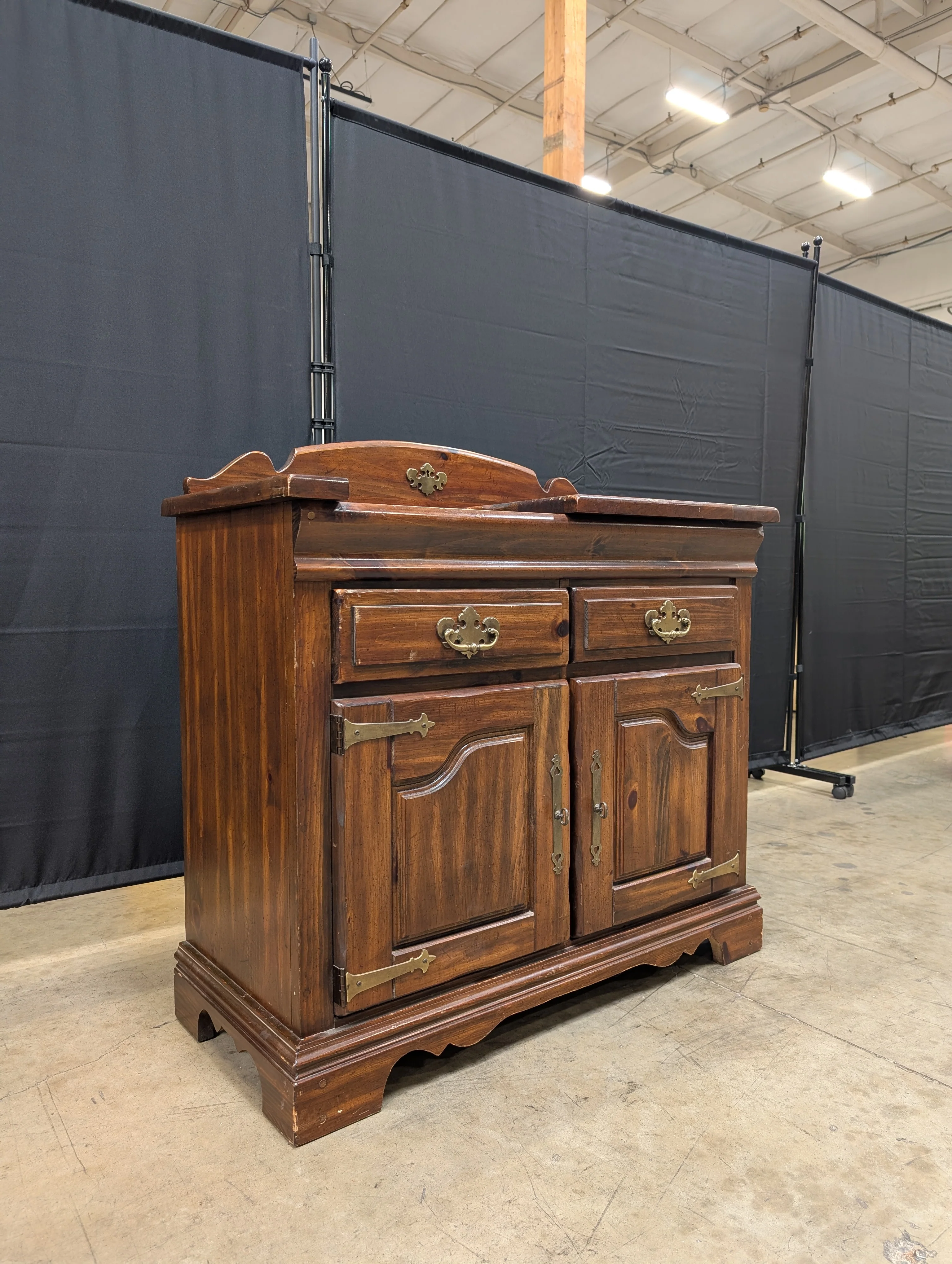 Rustic Pine Washstand Cabinet with Brass-Toned Hardware - Image 10