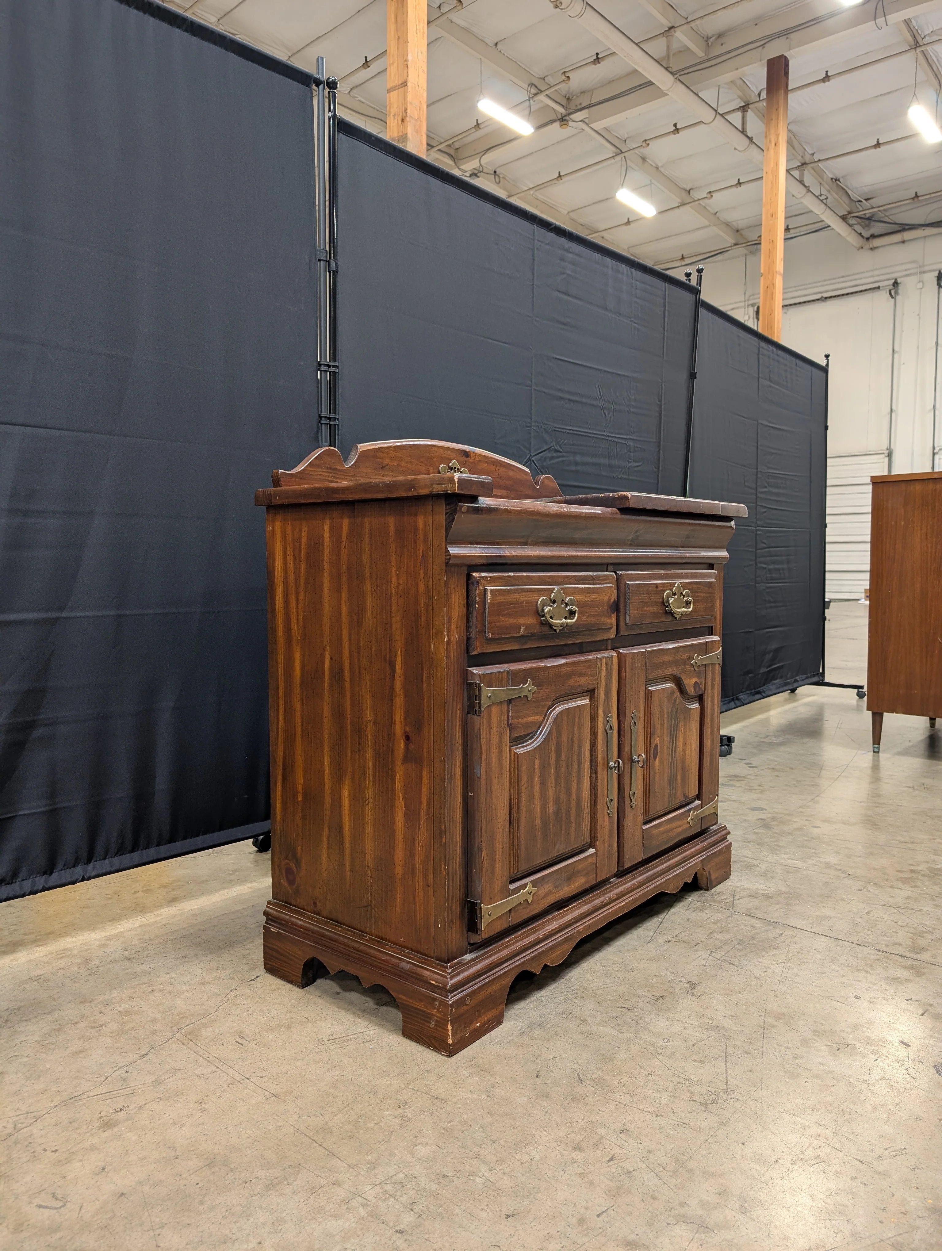 Rustic Pine Washstand Cabinet with Brass-Toned Hardware - Image 11