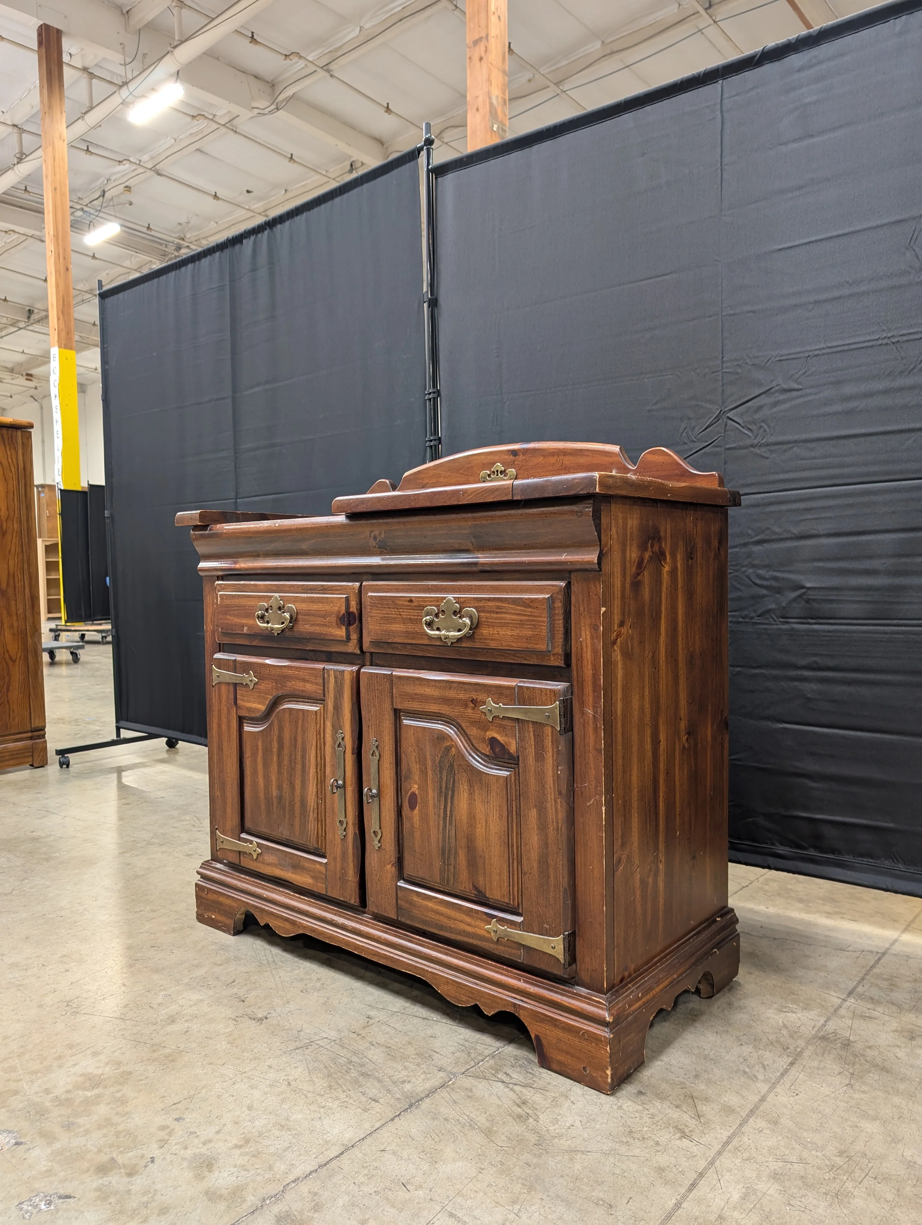 Rustic Pine Washstand Cabinet with Brass-Toned Hardware - Image 12