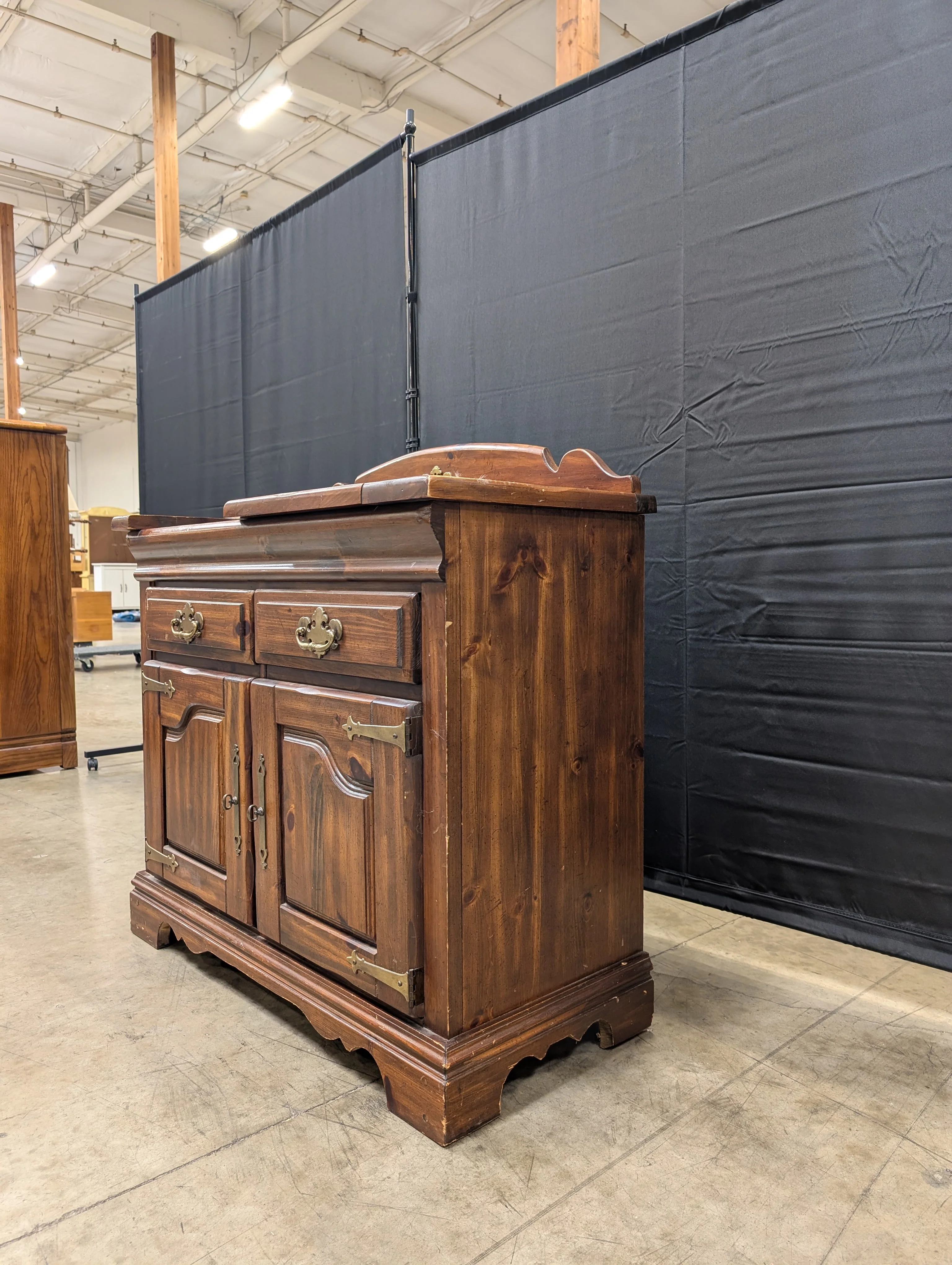 Rustic Pine Washstand Cabinet with Brass-Toned Hardware - Image 13