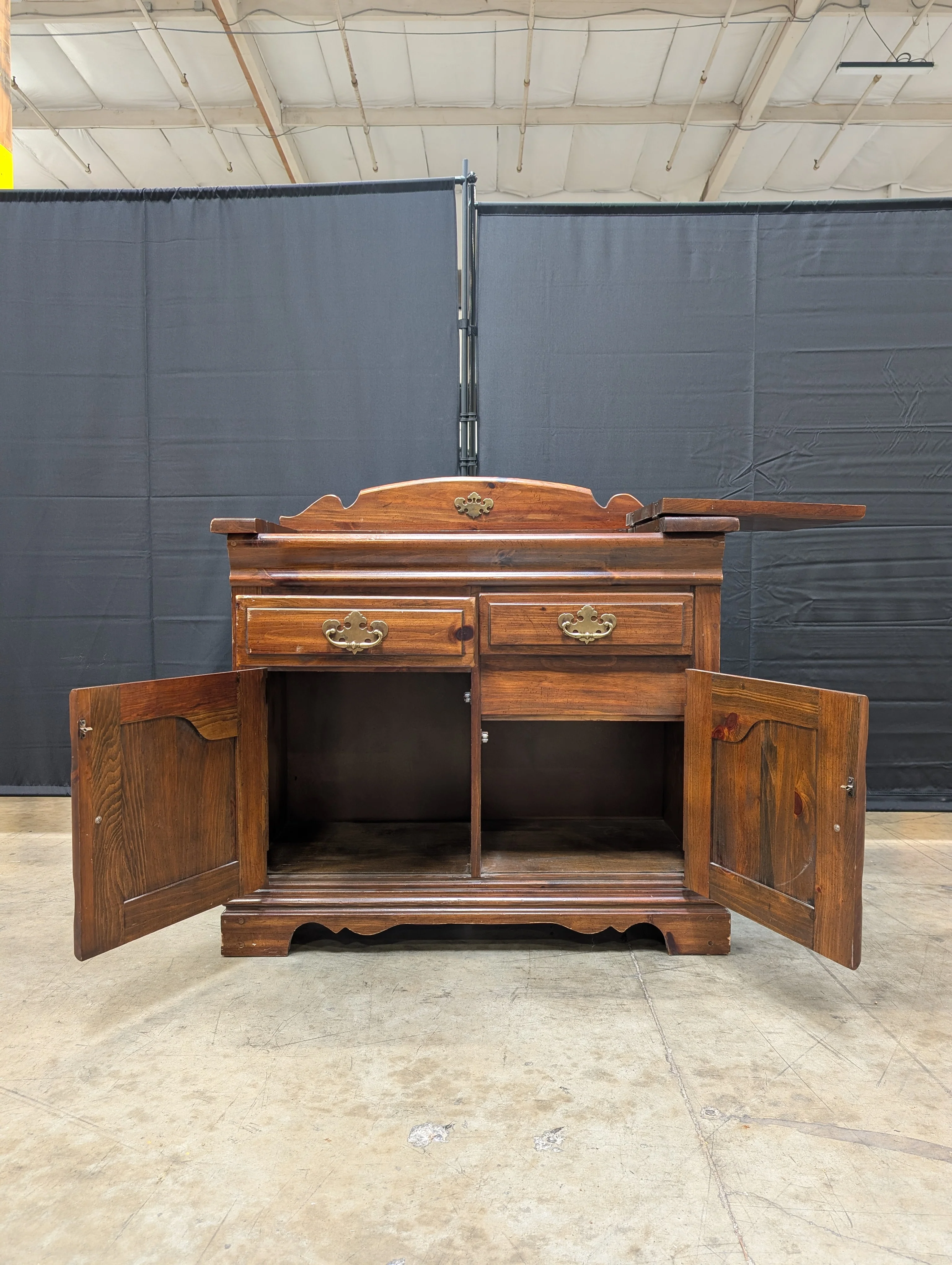 Rustic Pine Washstand Cabinet with Brass-Toned Hardware - Image 4
