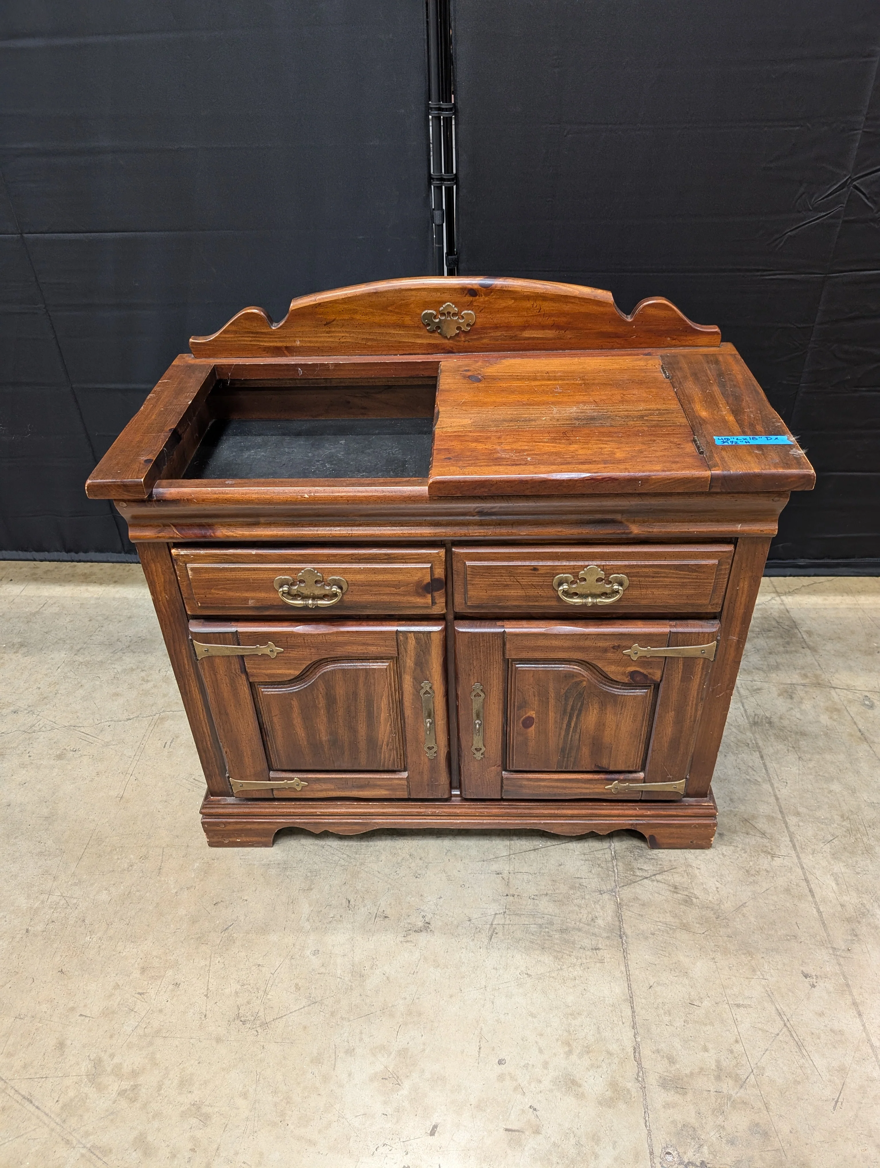 Rustic Pine Washstand Cabinet with Brass-Toned Hardware - Image 8