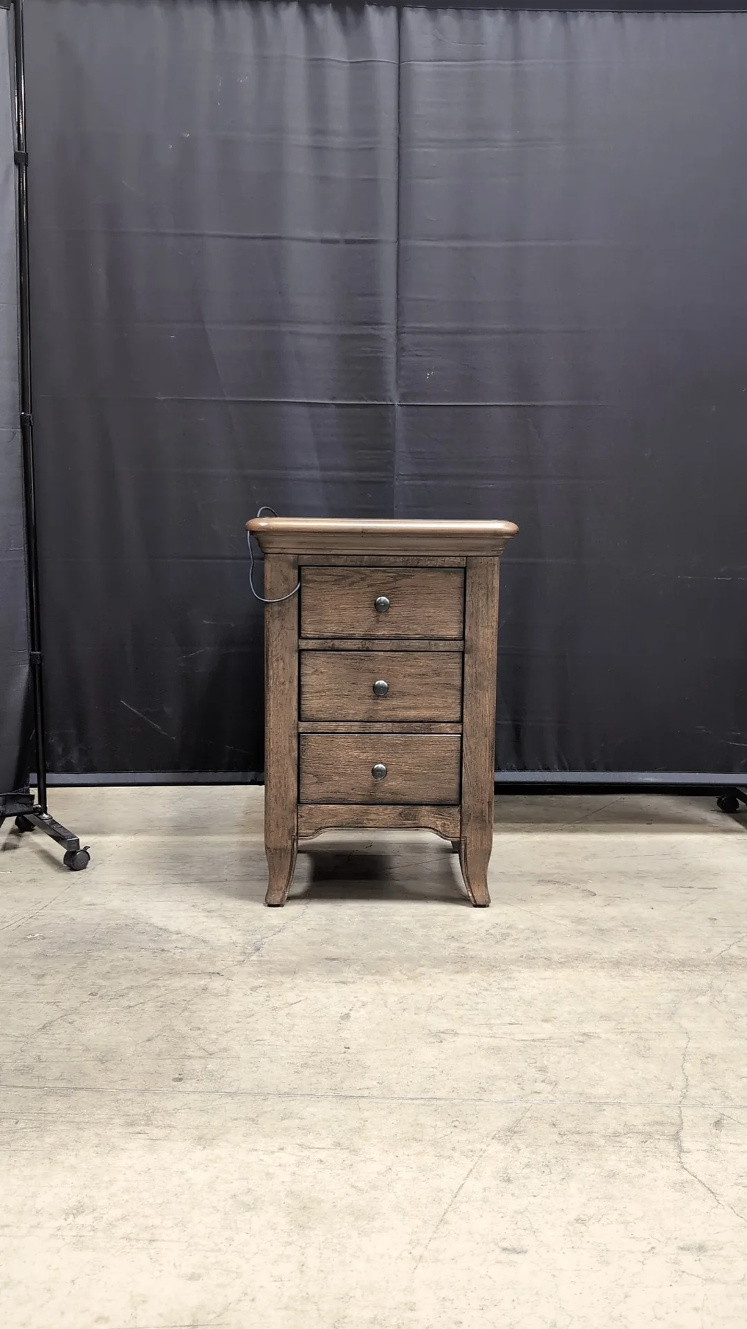 Dark Brown Wood Magnussen Home Nightstand with Three Drawers and USB charger
