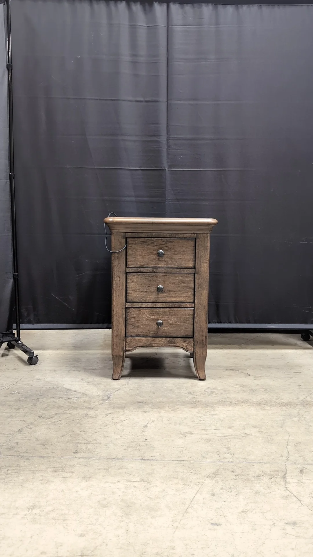 Dark Brown Wood Magnussen Home Nightstand with Three Drawers and USB charger - Image 2