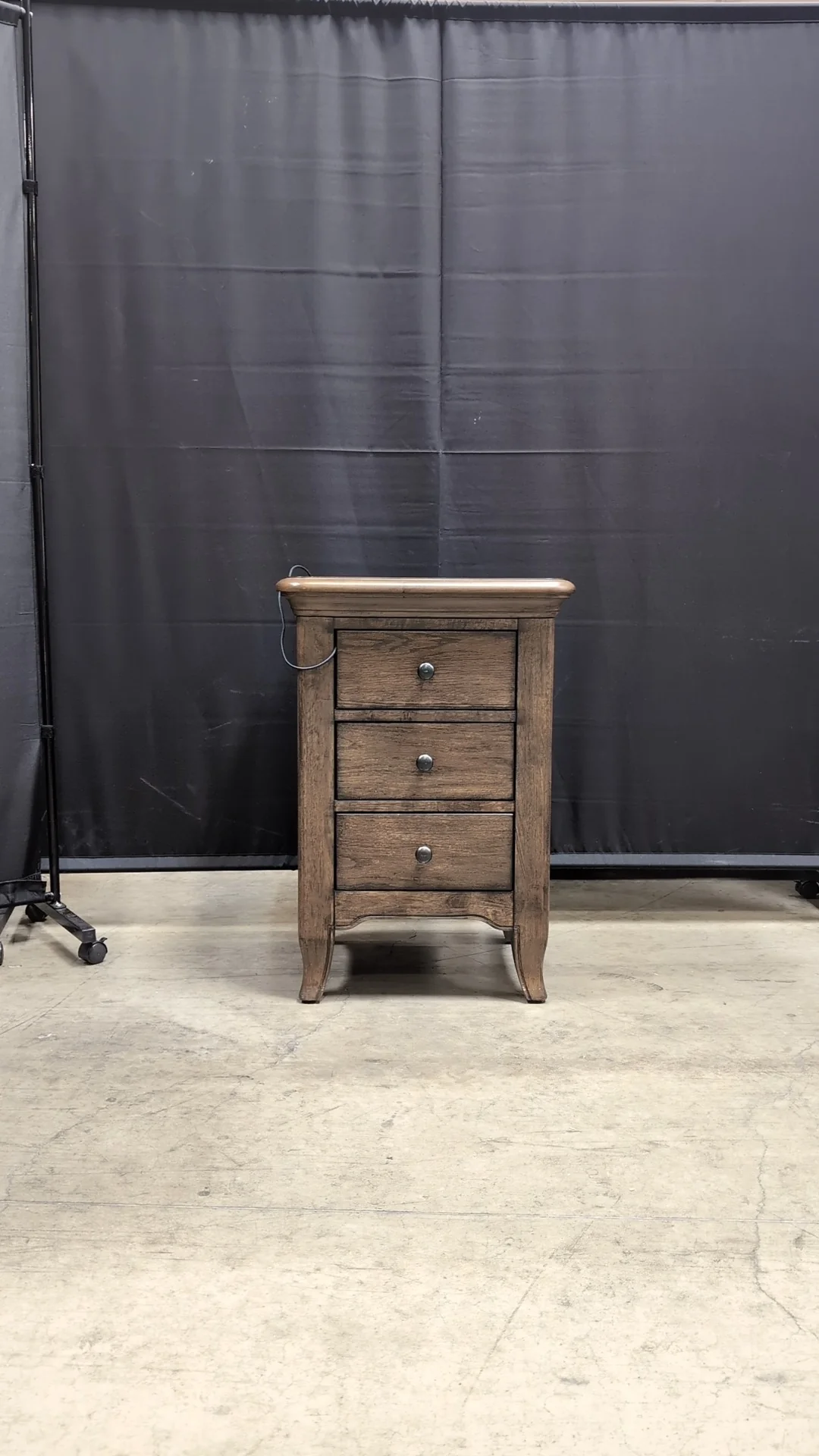 Dark Brown Wood Magnussen Home Nightstand with Three Drawers and USB charger - Image 3