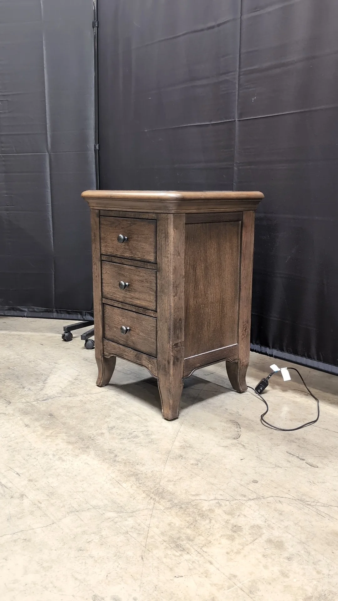 Dark Brown Wood Magnussen Home Nightstand with Three Drawers and USB charger - Image 8