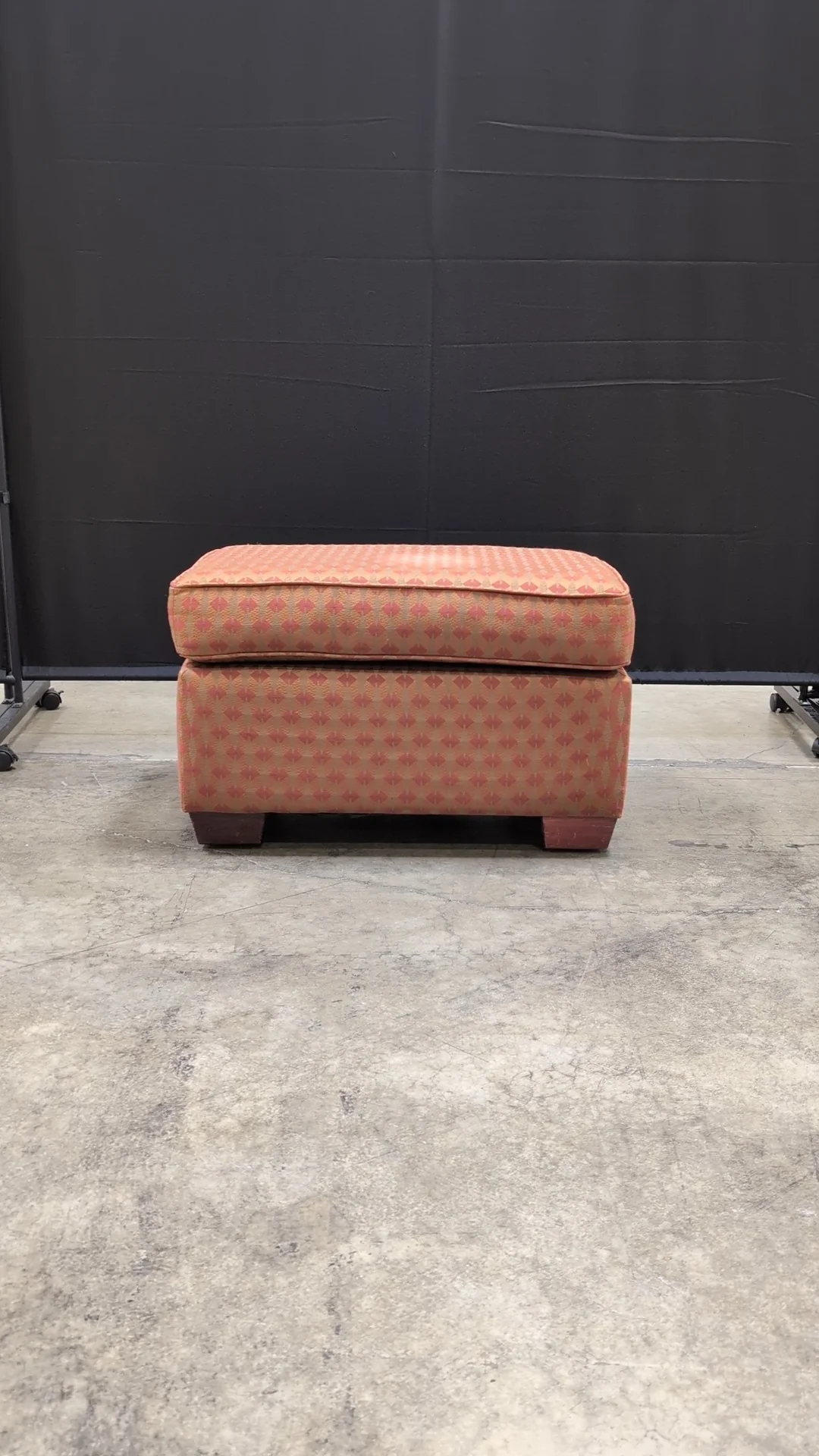Vibrant Geometric Patterned Upholstered Ottoman with Wooden Furniture Risers - Image 2