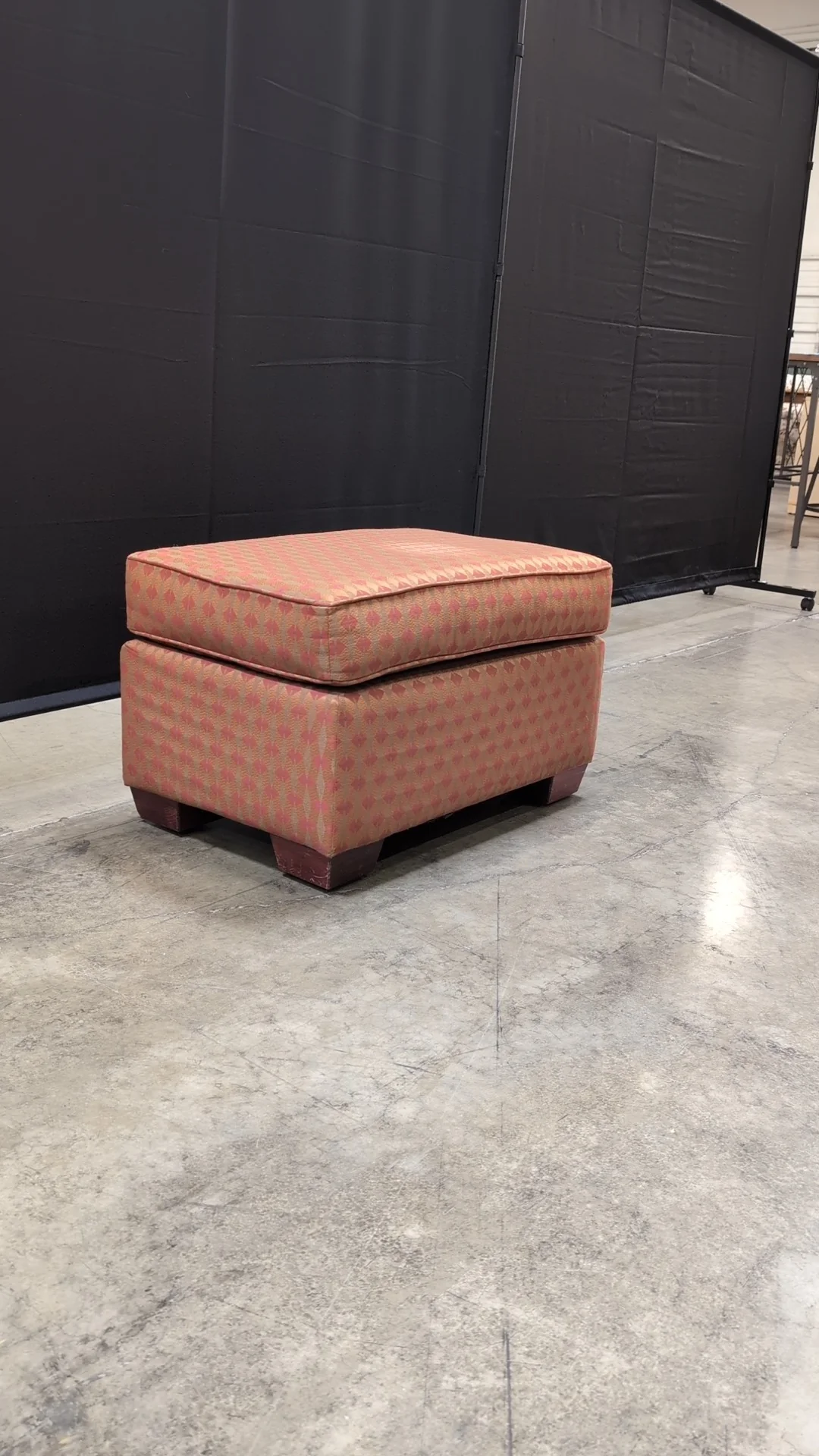 Vibrant Geometric Patterned Upholstered Ottoman with Wooden Furniture Risers - Image 5