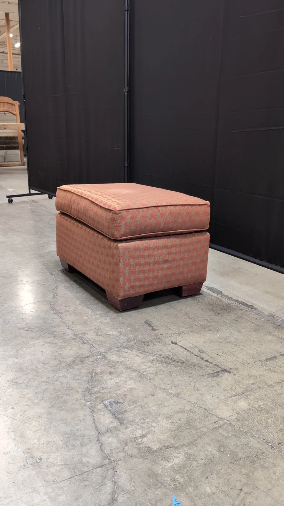 Vibrant Geometric Patterned Upholstered Ottoman with Wooden Furniture Risers - Image 7