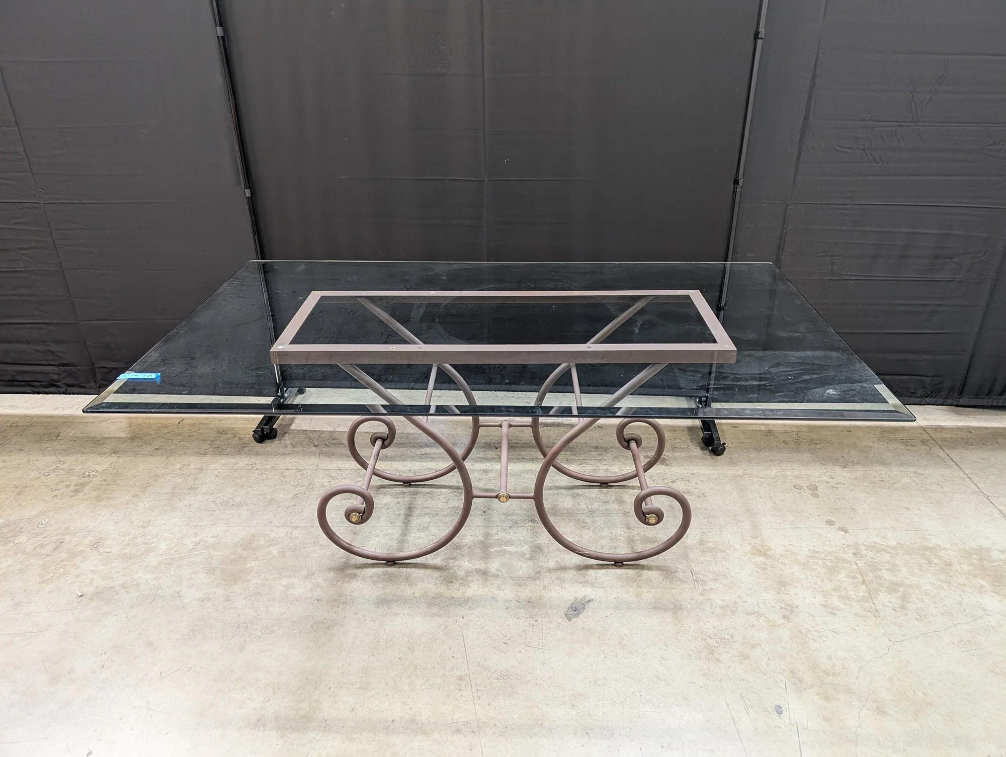 Grand Scrolled Metal Base Glass Top Dining Table - Image 3