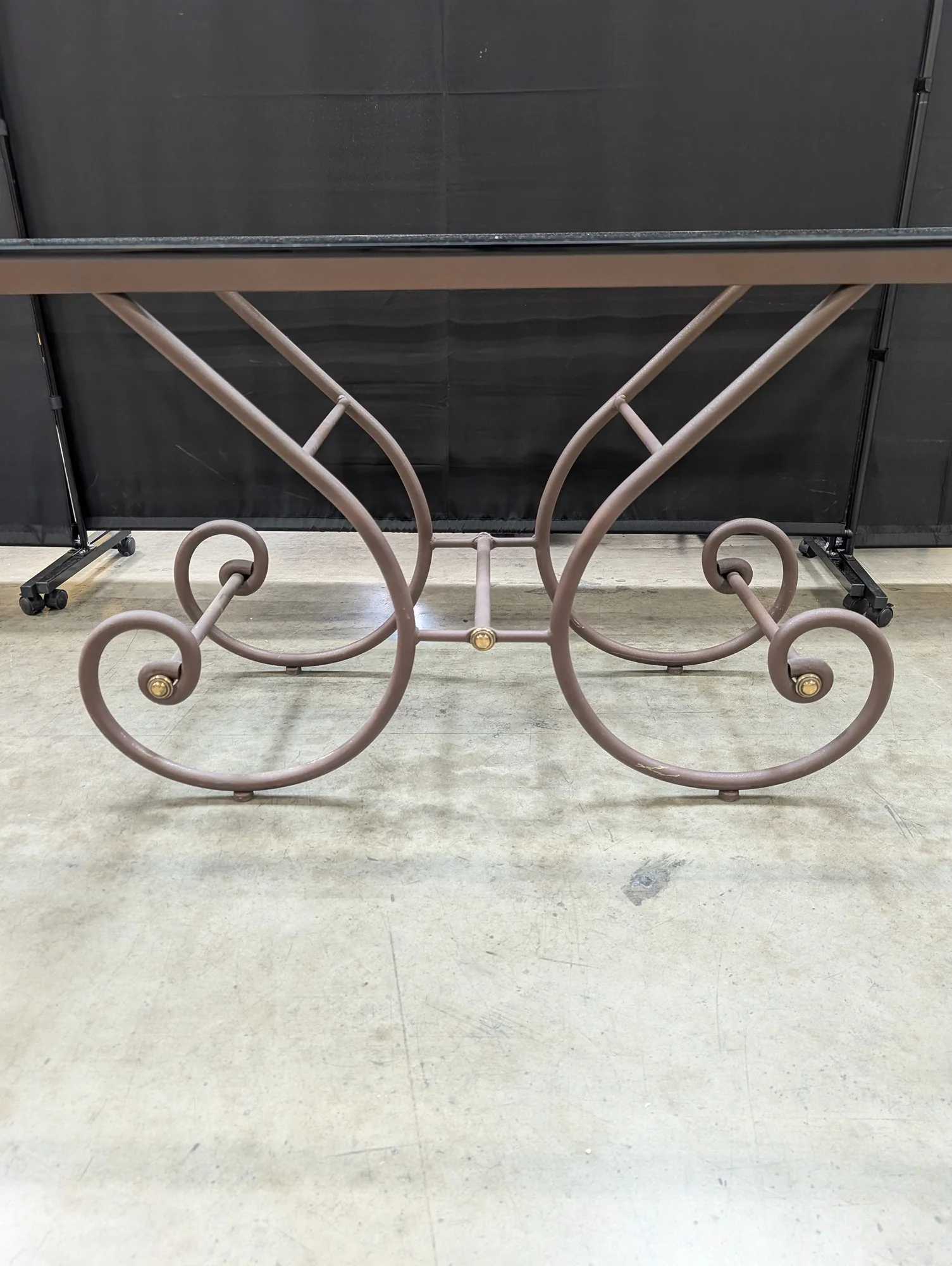 Grand Scrolled Metal Base Glass Top Dining Table - Image 5