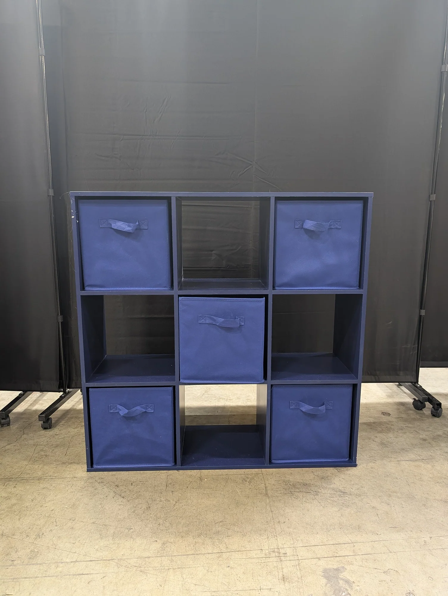 Navy Blue 9-Cube Storage Organizer Shelf with Fabric Bins - Image 2