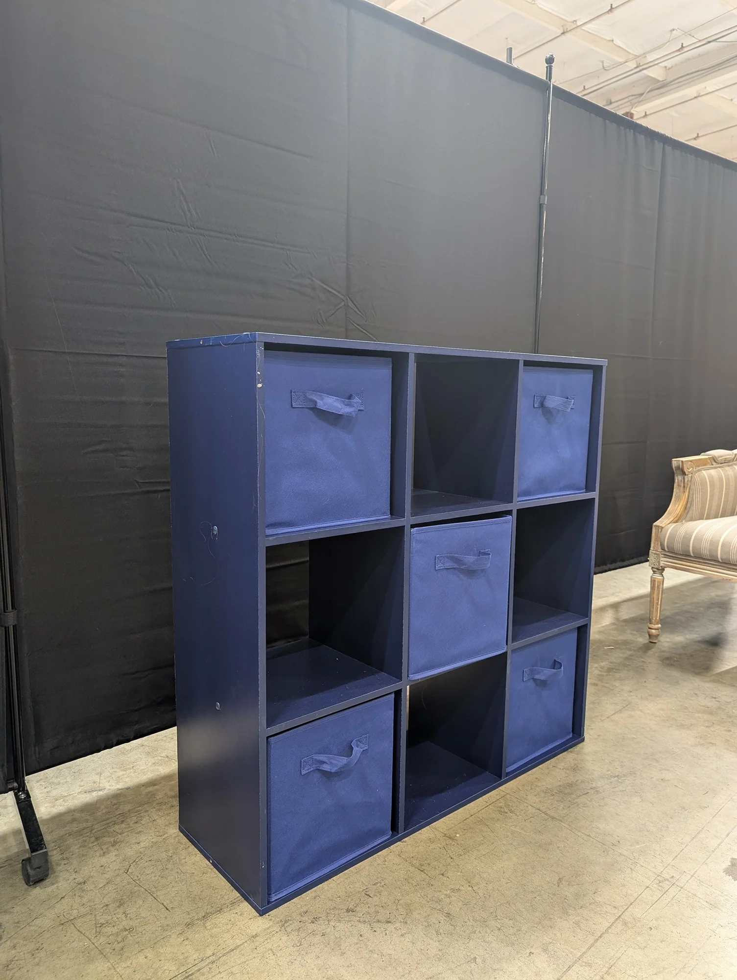 Navy Blue 9-Cube Storage Organizer Shelf with Fabric Bins - Image 3