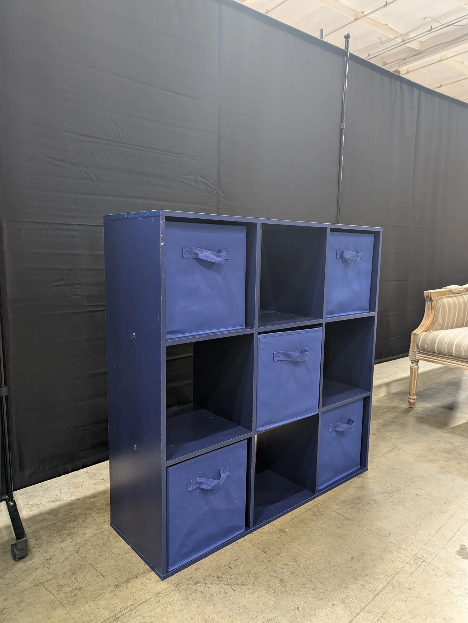 Navy Blue 9-Cube Storage Organizer Shelf with Fabric Bins - Image 4
