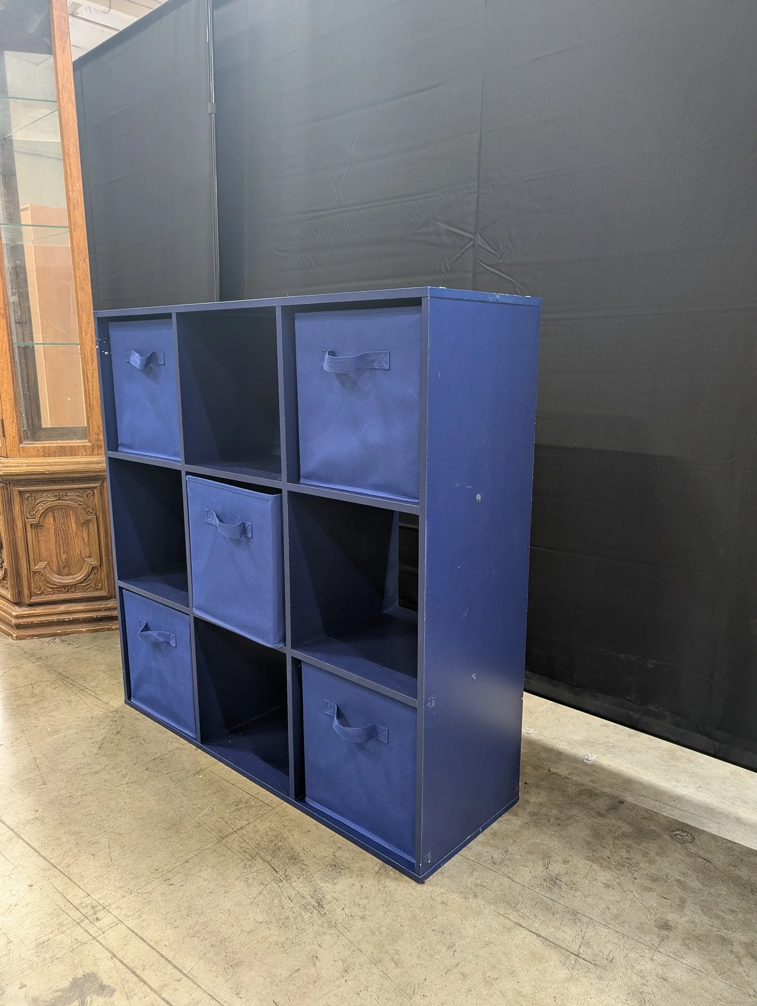 Navy Blue 9-Cube Storage Organizer Shelf with Fabric Bins - Image 5