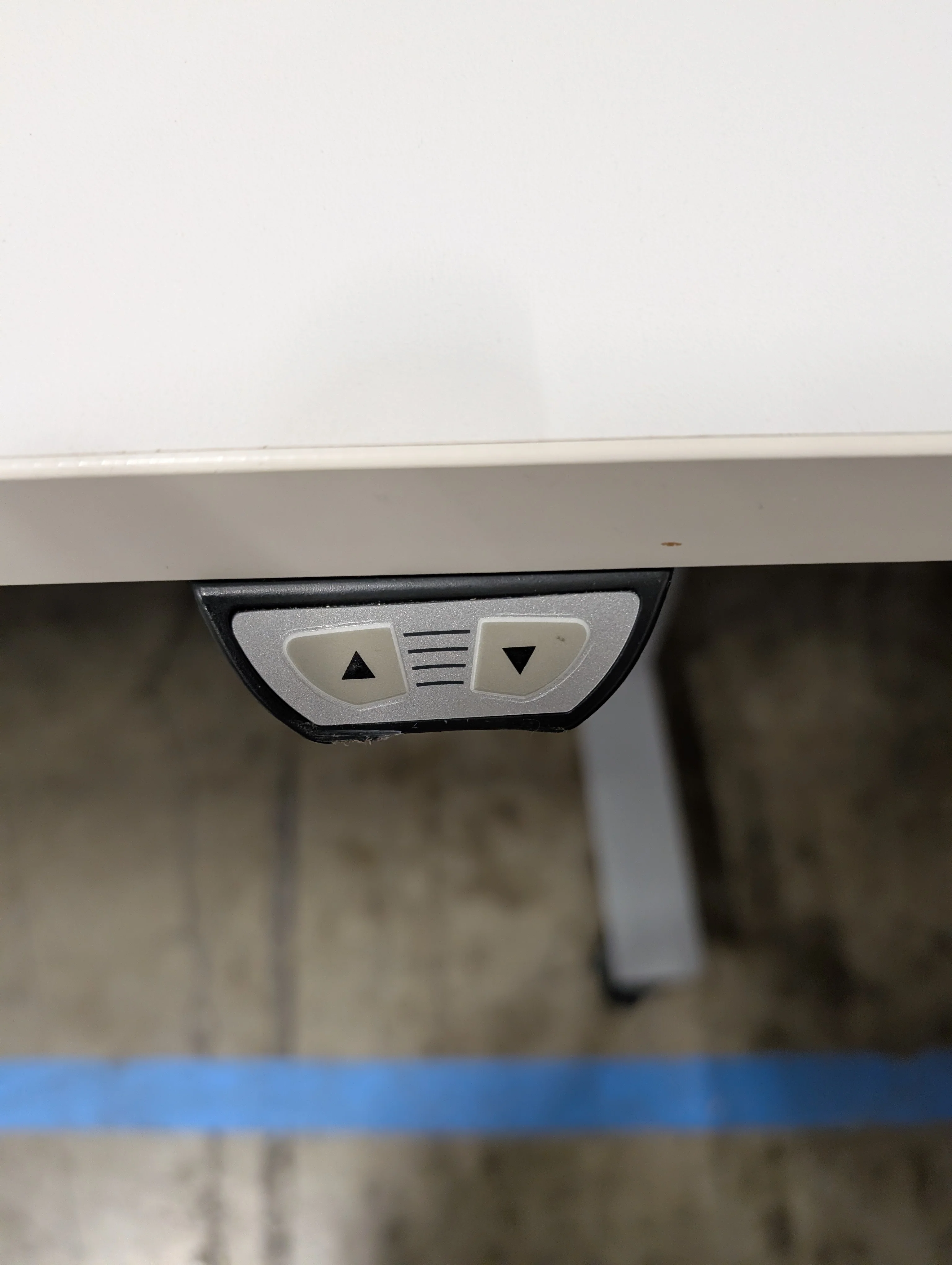 Modern Adjustable White Rectangular Office Desk with Grey Metal Base - Image 2
