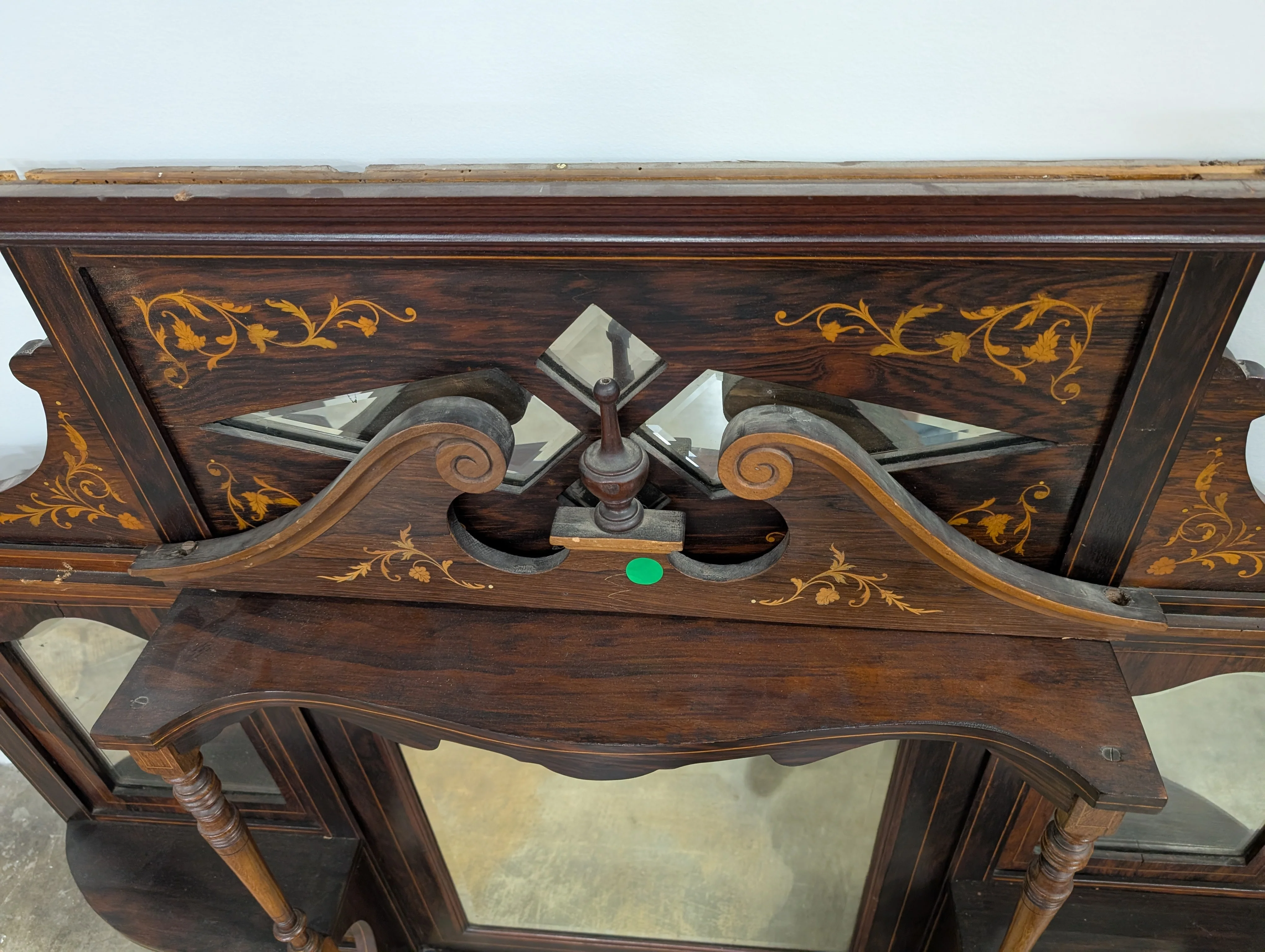 Very poor condition*** Antique Curved Wood Buffet with Intricate Inlay - Image 5