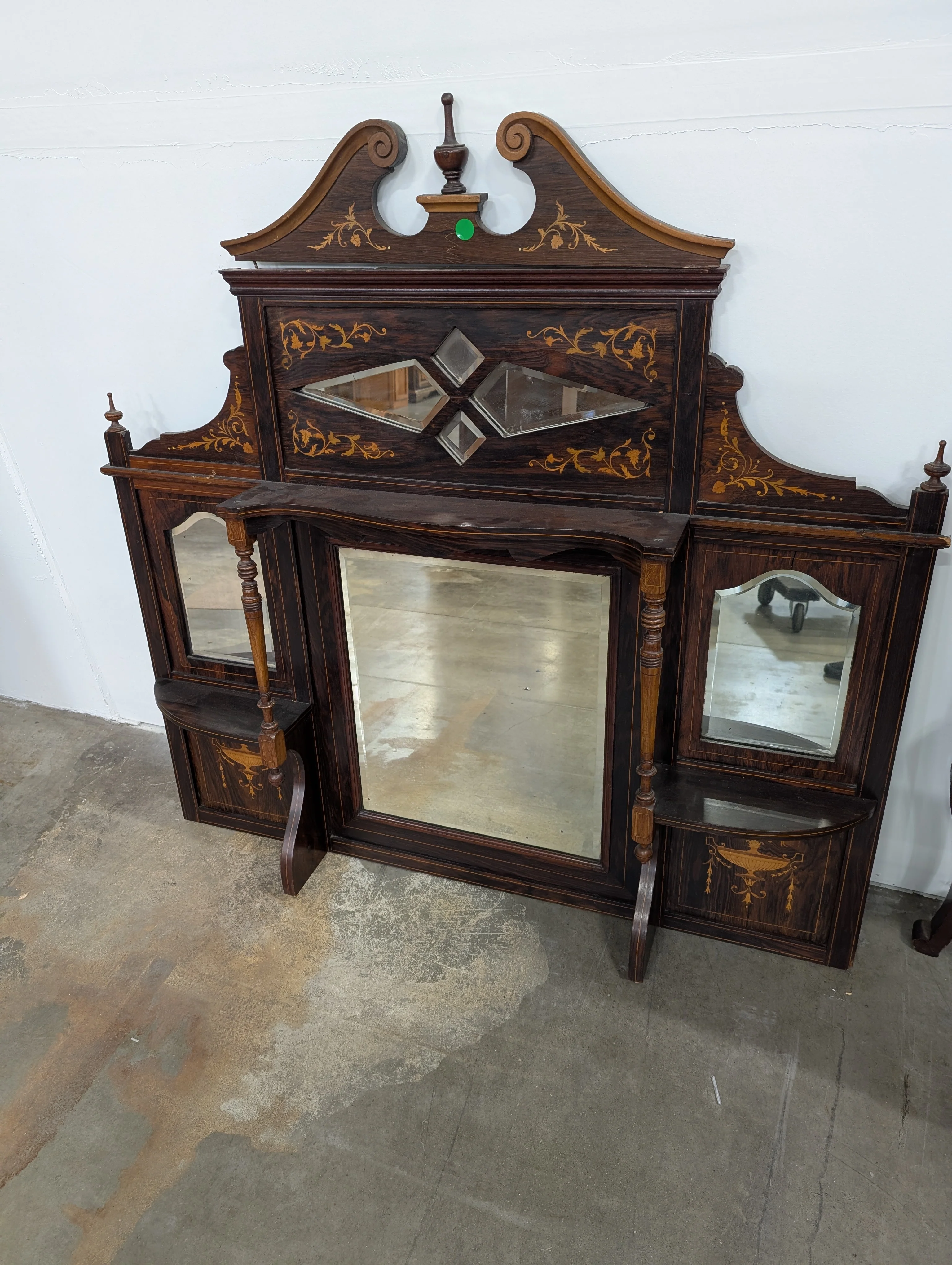 Very poor condition*** Antique Curved Wood Buffet with Intricate Inlay - Image 6