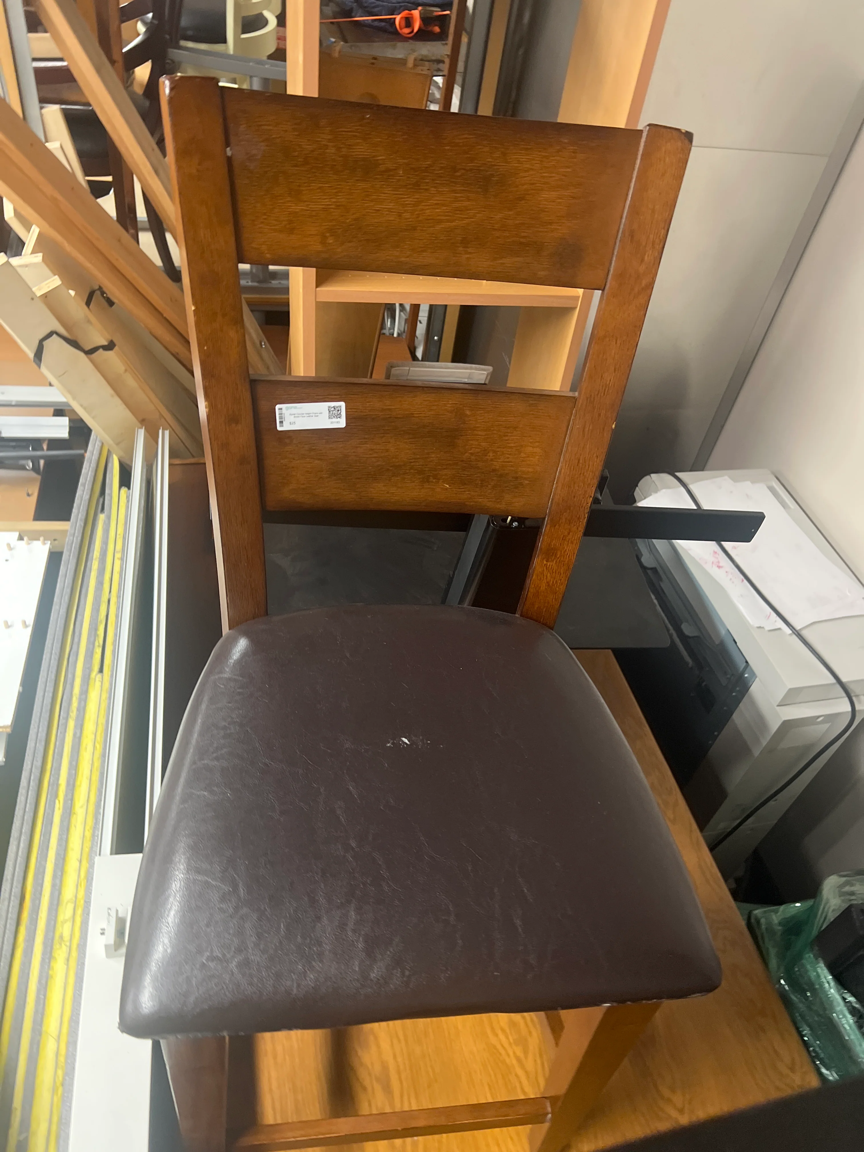 One Stylish Counter Height Chairs with Brown Faux Leather Seat - Image 3