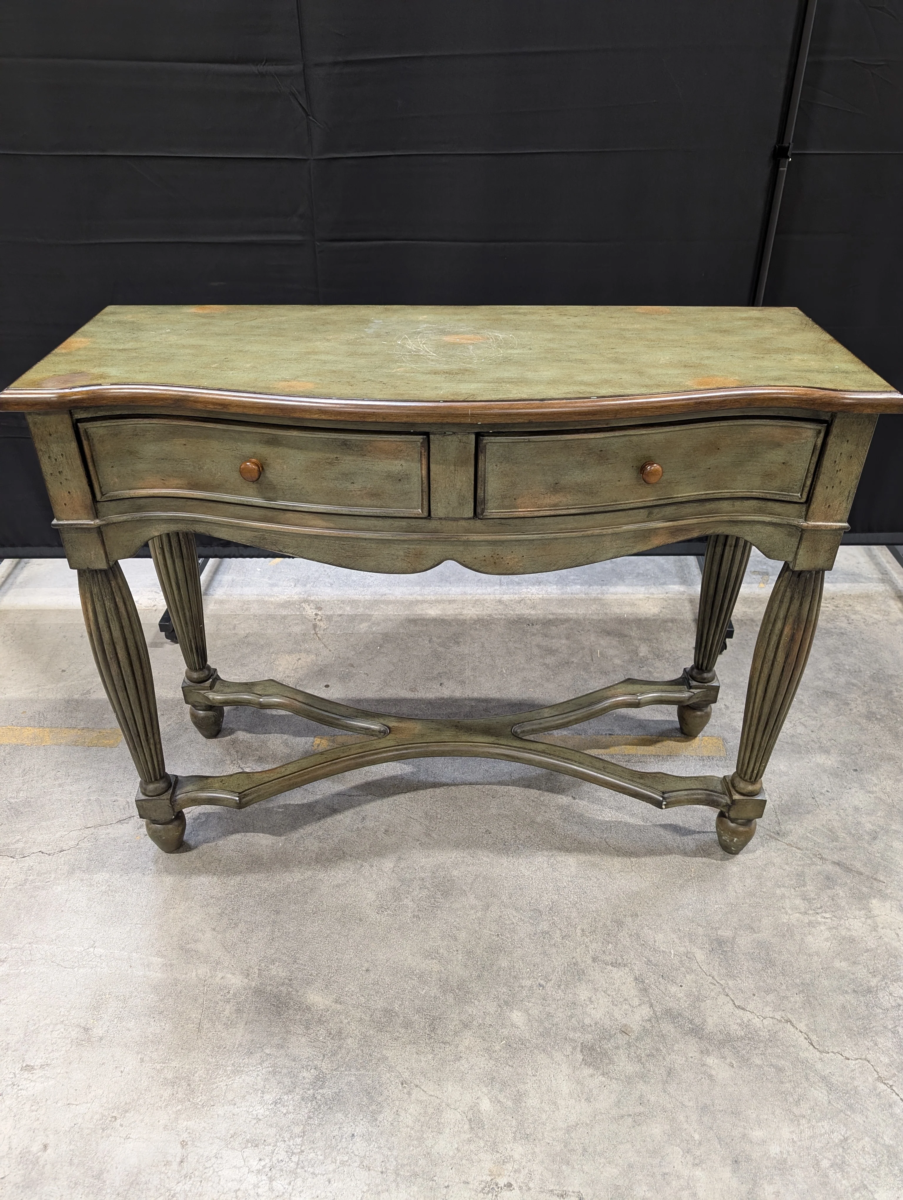 Distressed Green Wood Console Table with Single Drawer - Image 2