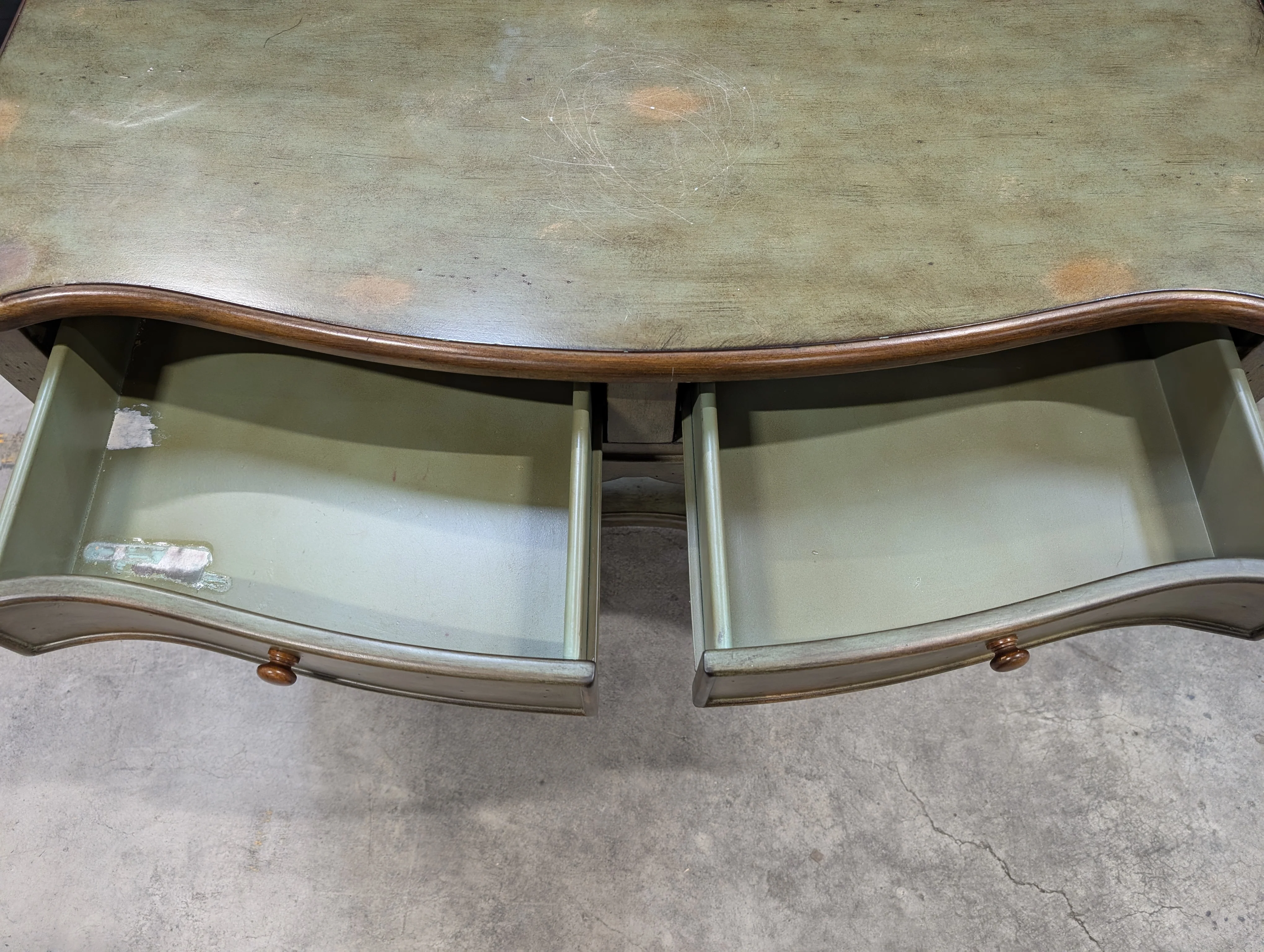 Distressed Green Wood Console Table with Single Drawer - Image 3