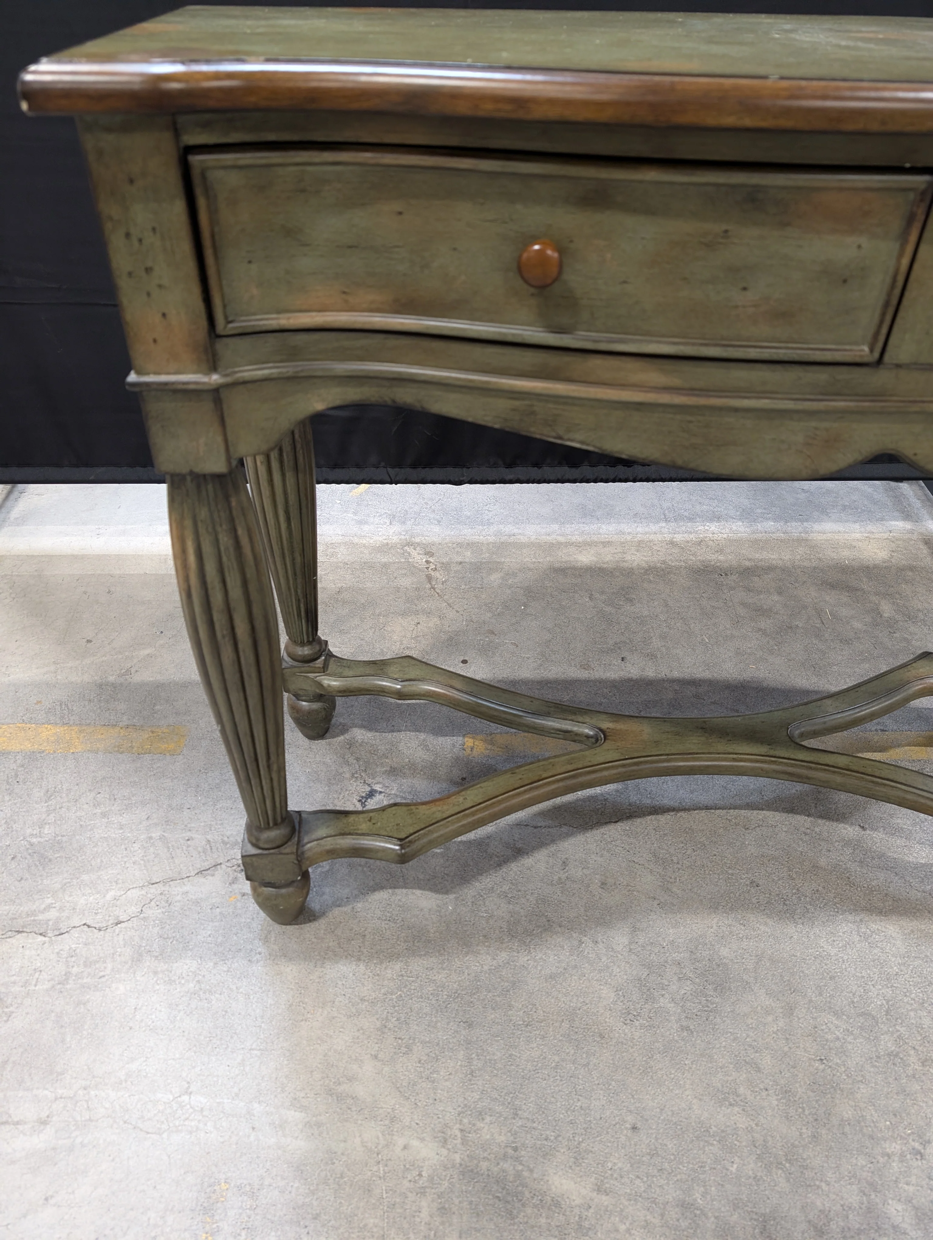 Distressed Green Wood Console Table with Single Drawer - Image 5