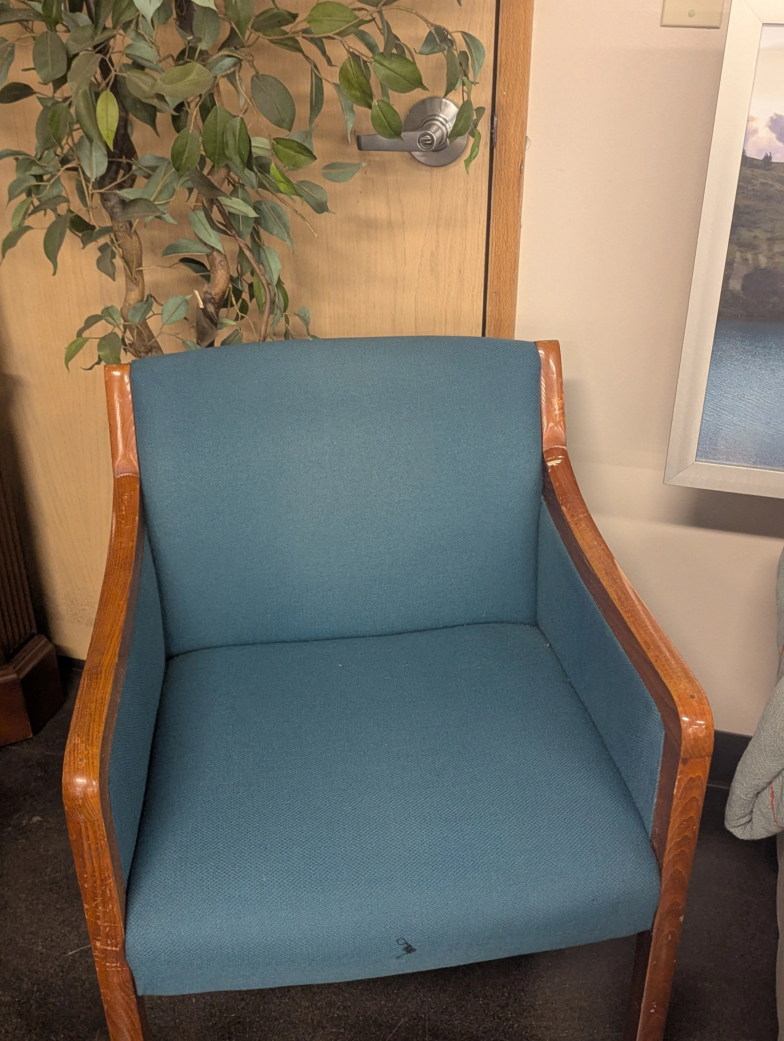 Mid-Century Wood Frame Guest Chair – Teal Upholstery - Image 3