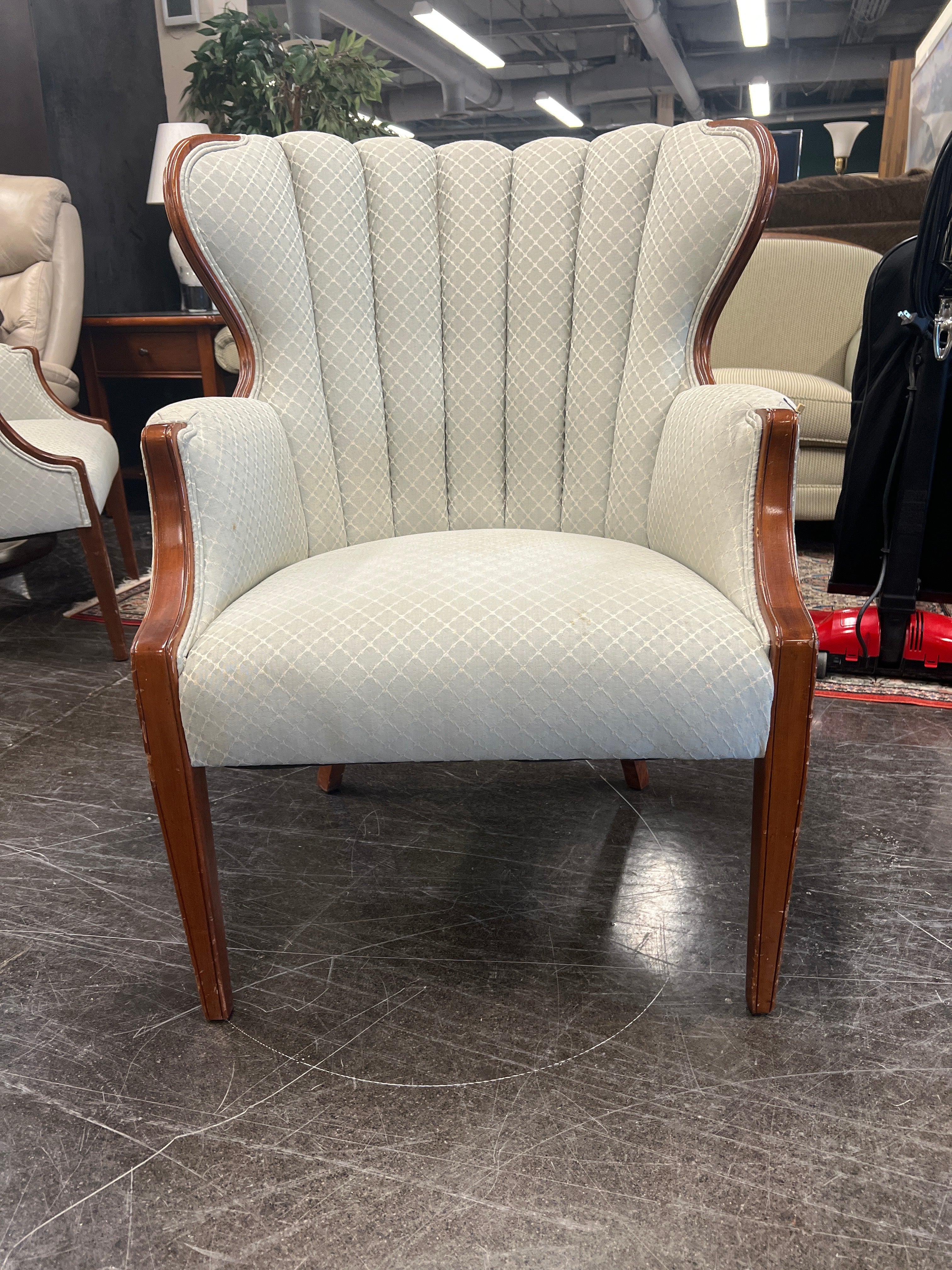 Ivory/Green With Wood Trim Accent Chair - Image 3